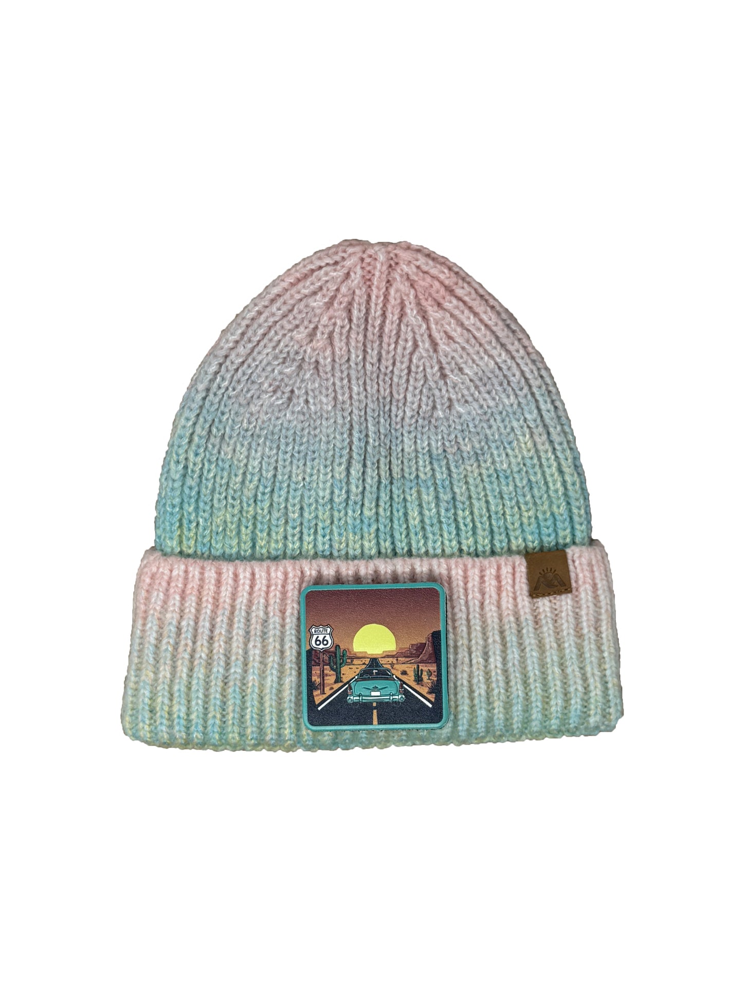 Route 66 | Embossed Removable Patch Beanie - Wool Blend, Soft, Warm, One Size Fits All