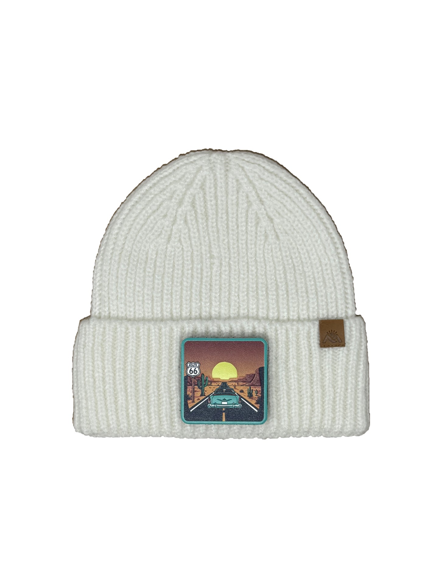 Route 66 | Embossed Removable Patch Beanie - Wool Blend, Soft, Warm, One Size Fits All