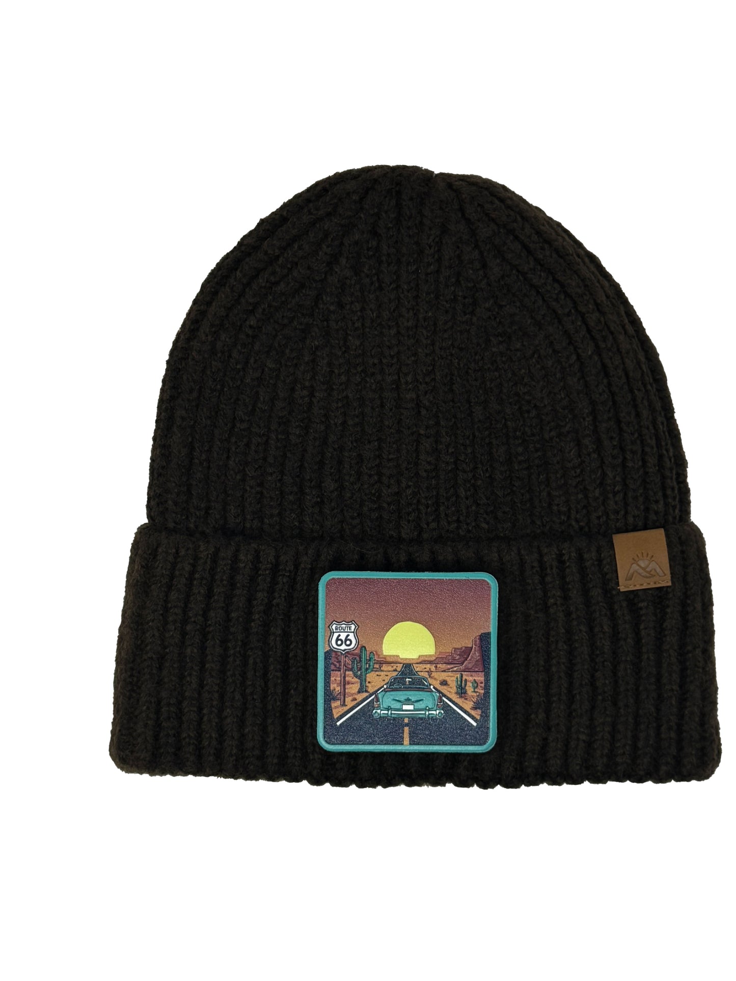 Route 66 | Embossed Removable Patch Beanie - Wool Blend, Soft, Warm, One Size Fits All
