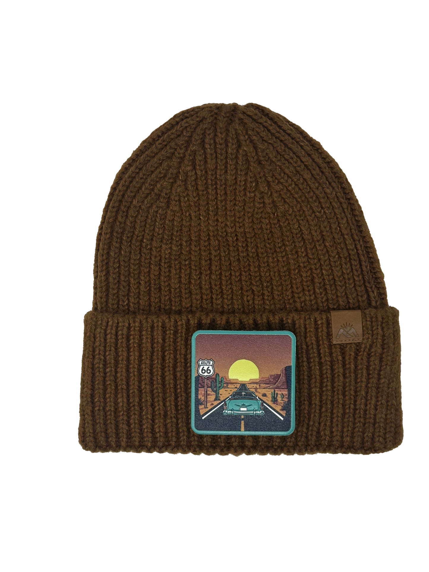 Route 66 | Embossed Removable Patch Beanie - Wool Blend, Soft, Warm, One Size Fits All