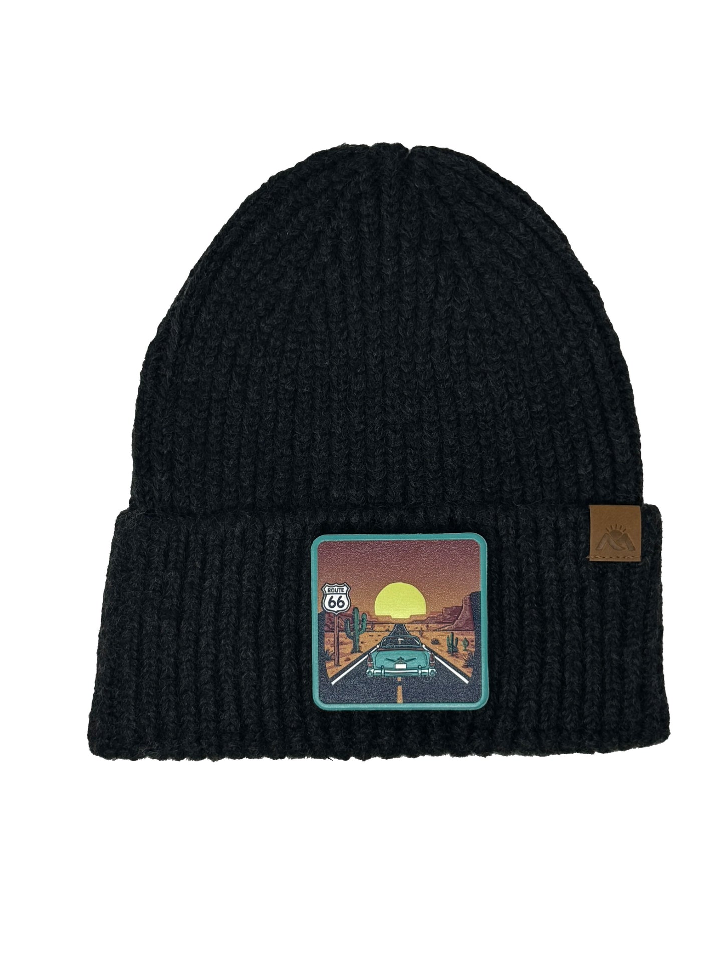 Route 66 | Embossed Removable Patch Beanie - Wool Blend, Soft, Warm, One Size Fits All