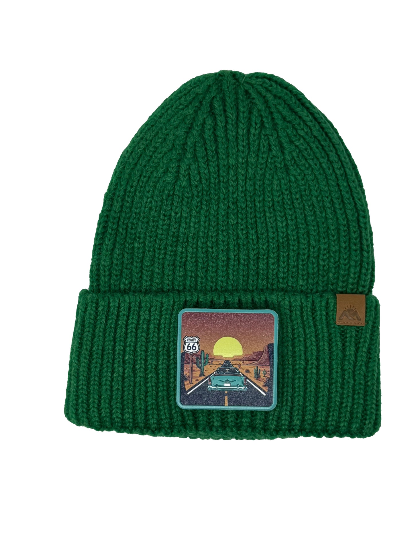 Route 66 | Embossed Removable Patch Beanie - Wool Blend, Soft, Warm, One Size Fits All