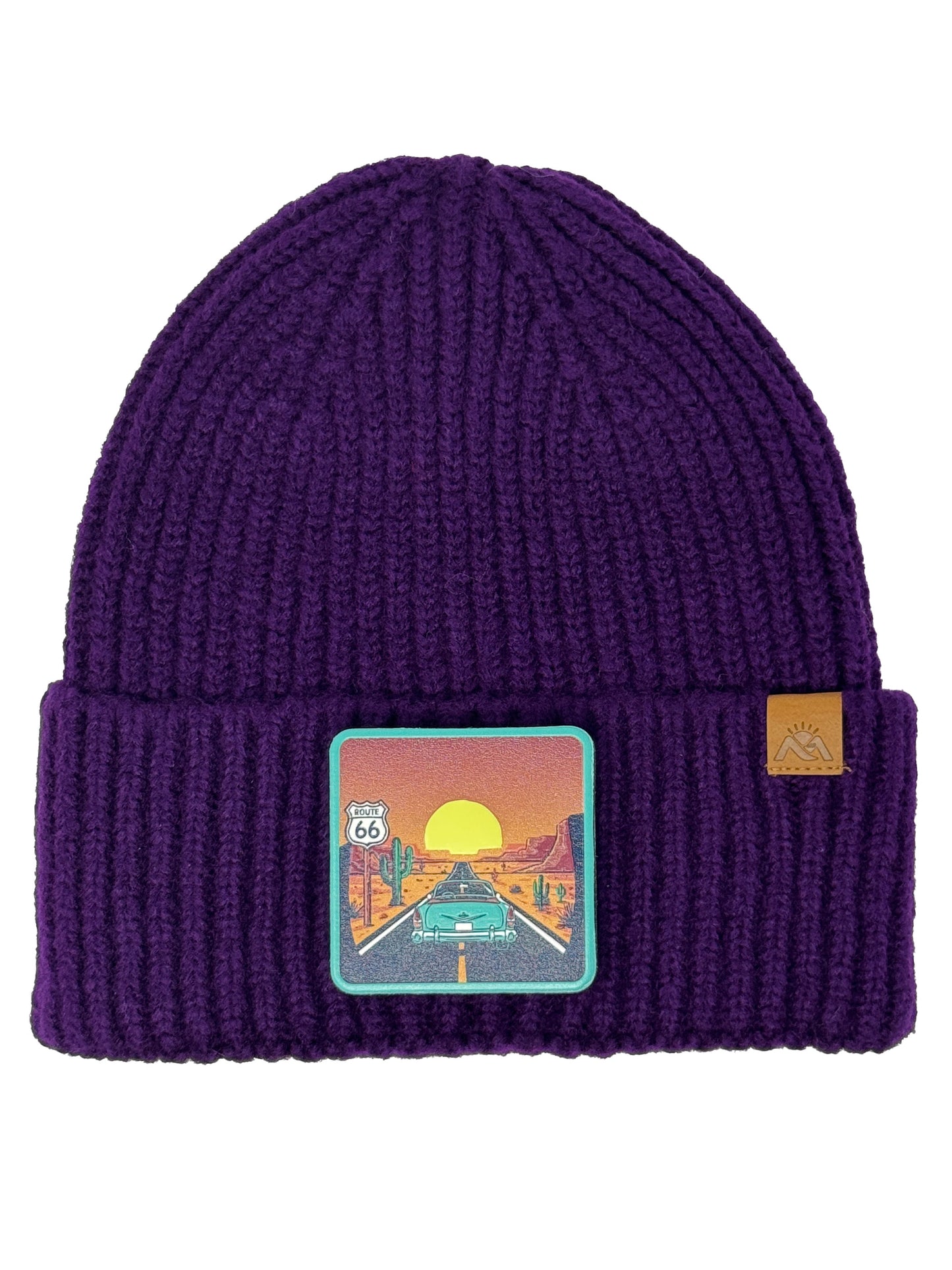 Route 66 | Embossed Removable Patch Beanie - Wool Blend, Soft, Warm, One Size Fits All