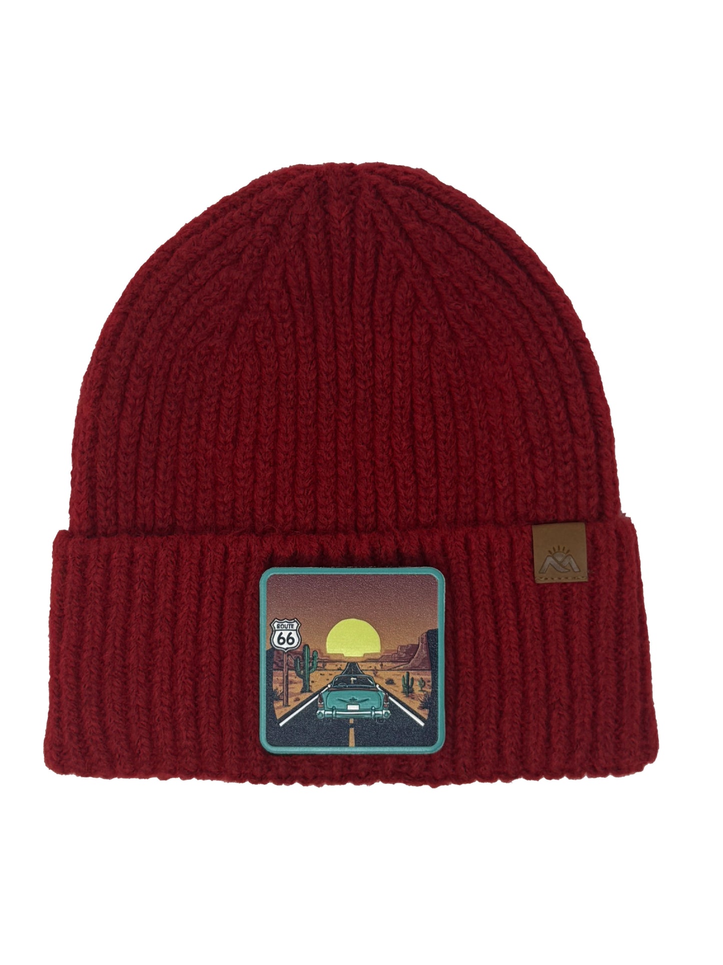 Route 66 | Embossed Removable Patch Beanie - Wool Blend, Soft, Warm, One Size Fits All