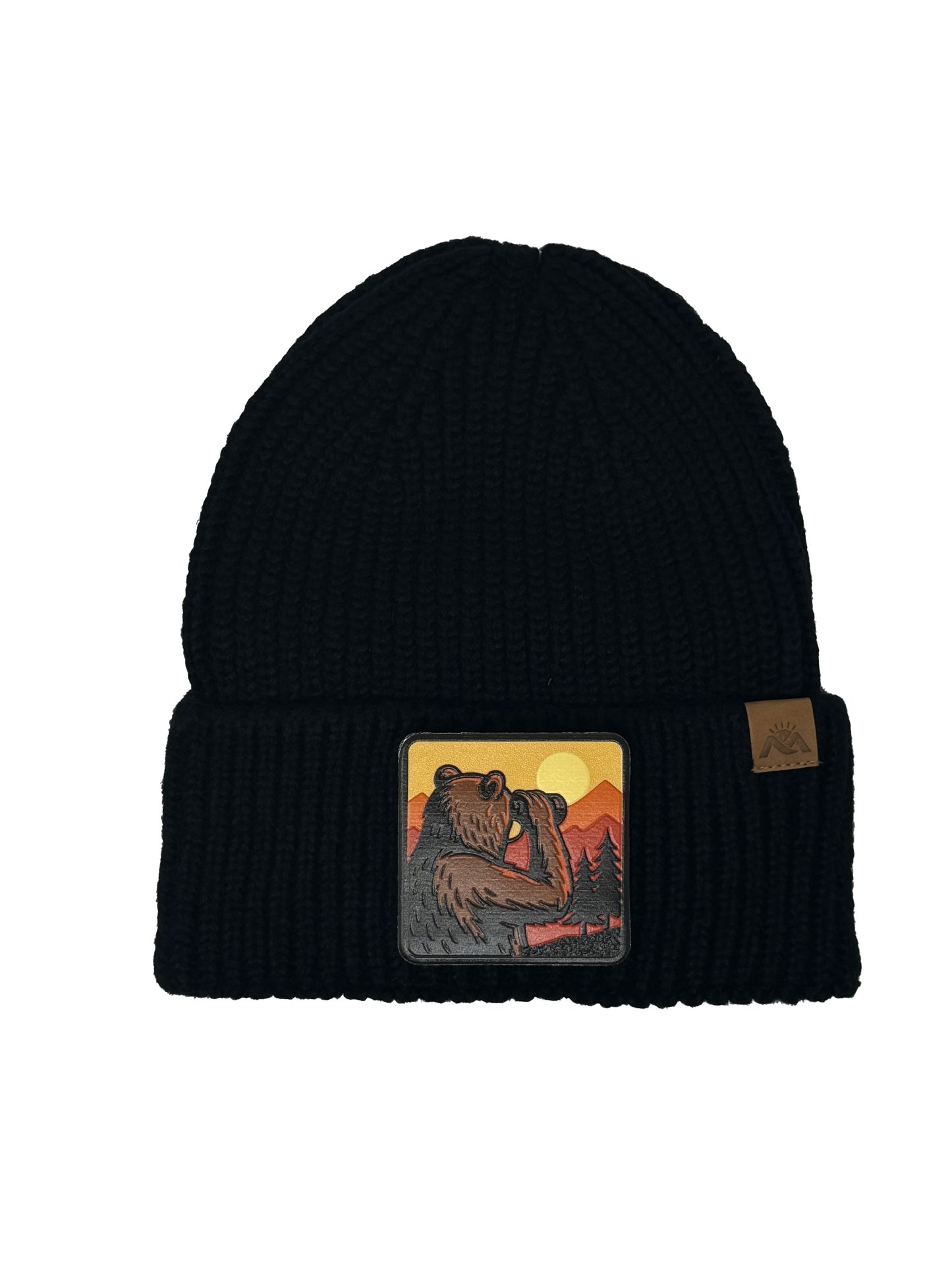 Wilderness Watcher | Embossed Removable Patch Beanie - Wool Blend, Soft, Warm, One Size Fits All