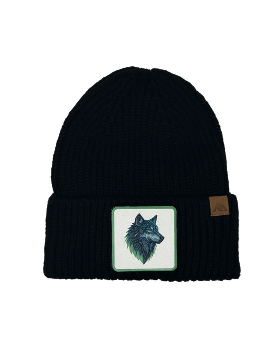Wolf Instinct | Embossed Removable Patch Beanie - Wool Blend, Soft, Warm, One Size Fits Most