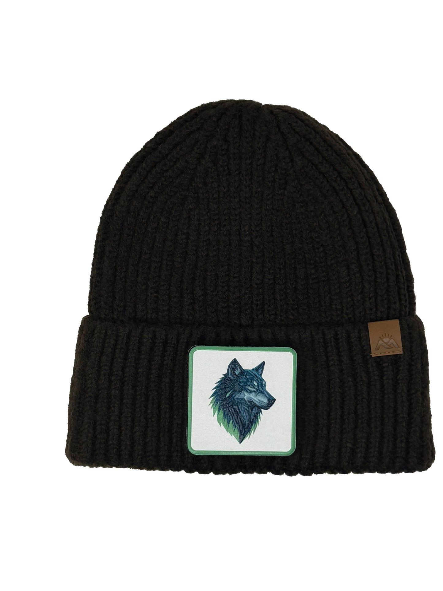 Wolf Instinct | Embossed Removable Patch Beanie - Wool Blend, Soft, Warm, One Size Fits All