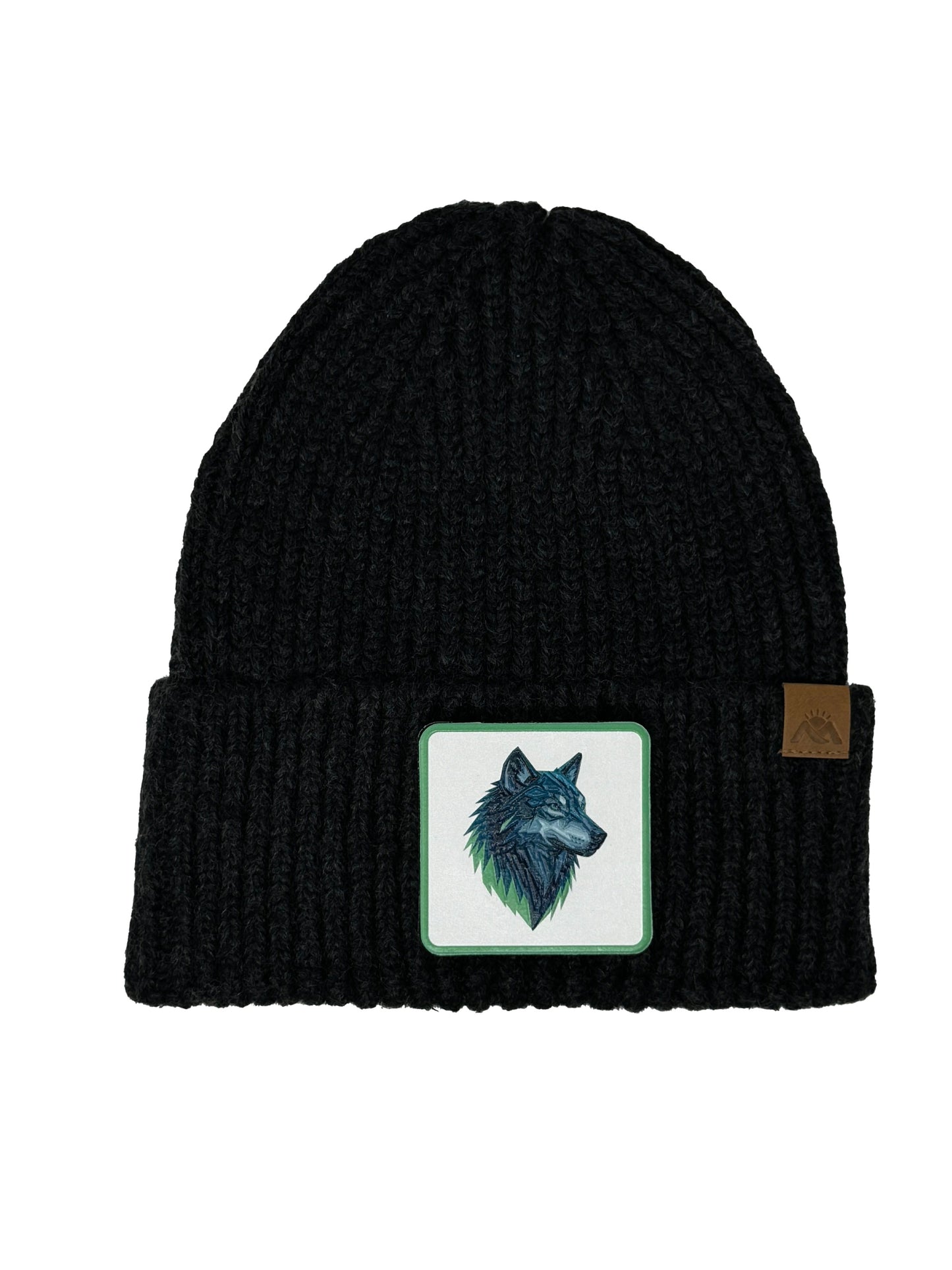 Wolf Instinct | Embossed Removable Patch Beanie - Wool Blend, Soft, Warm, One Size Fits All