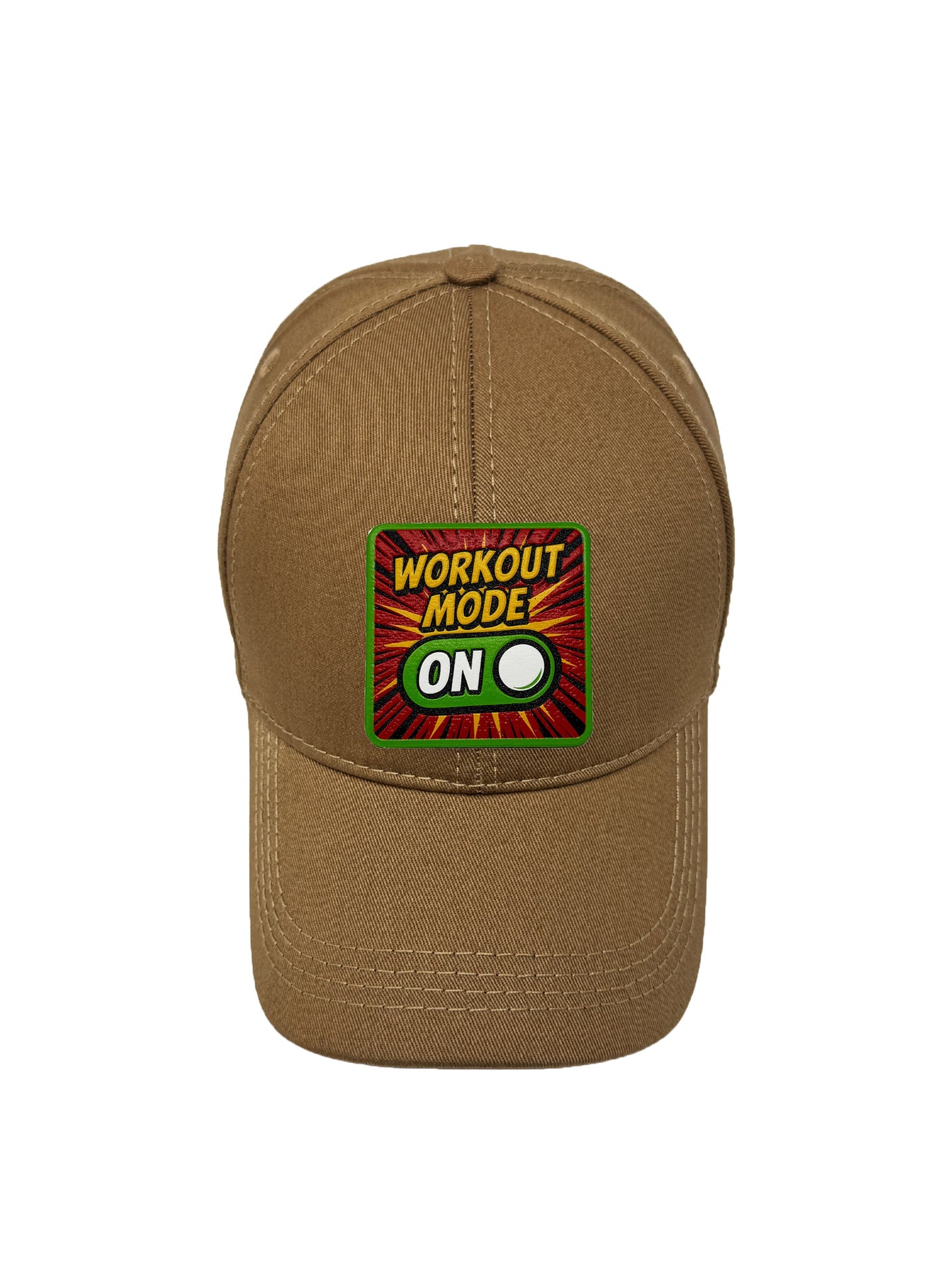 Workout Mode On | Embossed Removable Patch 6 Panel Baseball Hat – %100 Cotton, Adjustable Strapback, Curved Bill , One Size Fits Most