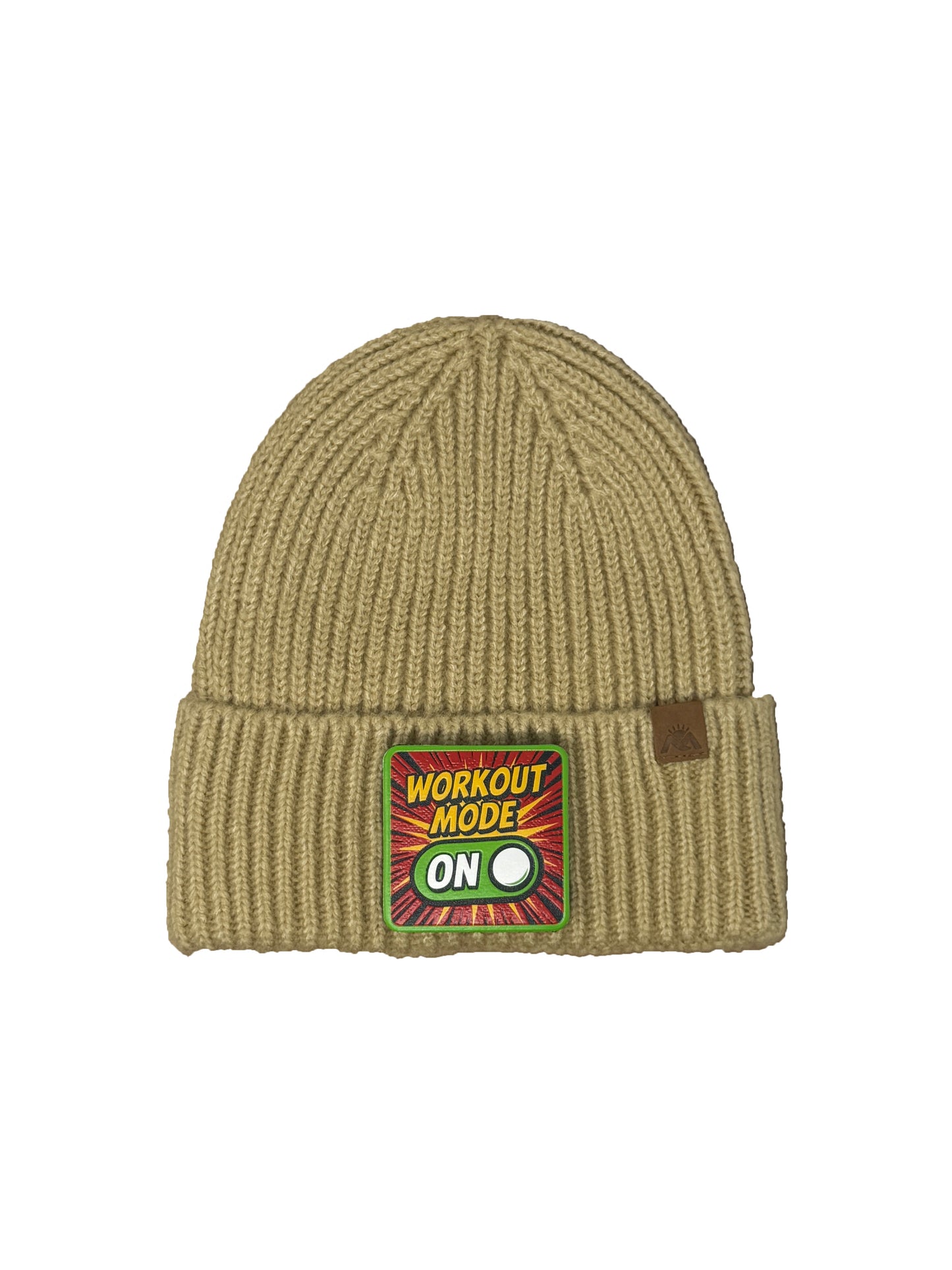 Workout Mode On | Embossed Removable Patch Beanie - Wool Blend, Soft, Warm, One Size Fits All