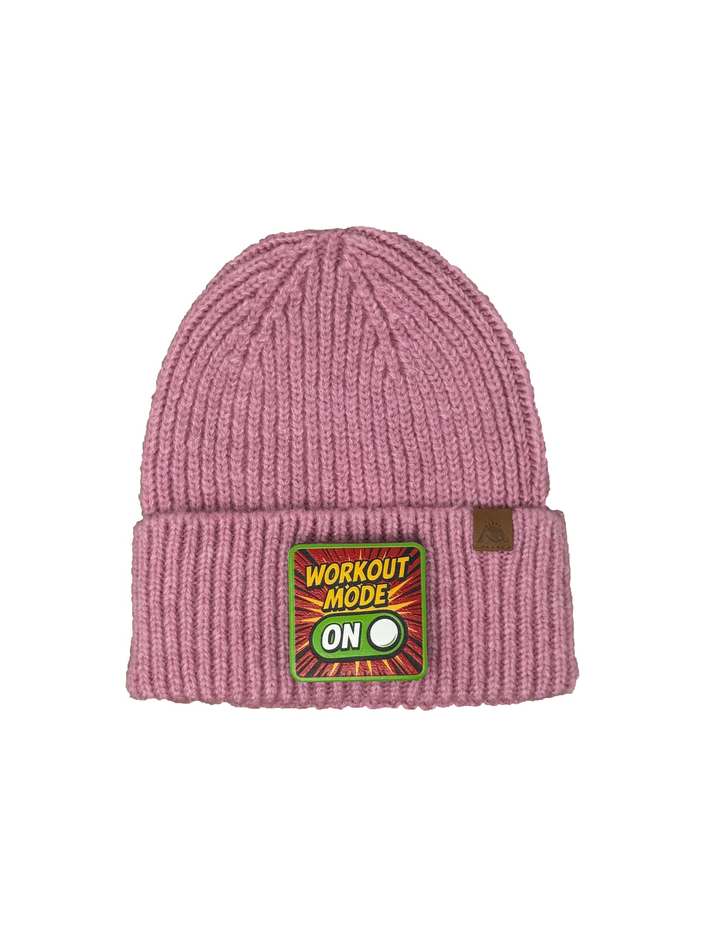 Workout Mode On | Embossed Removable Patch Beanie - Wool Blend, Soft, Warm, One Size Fits All