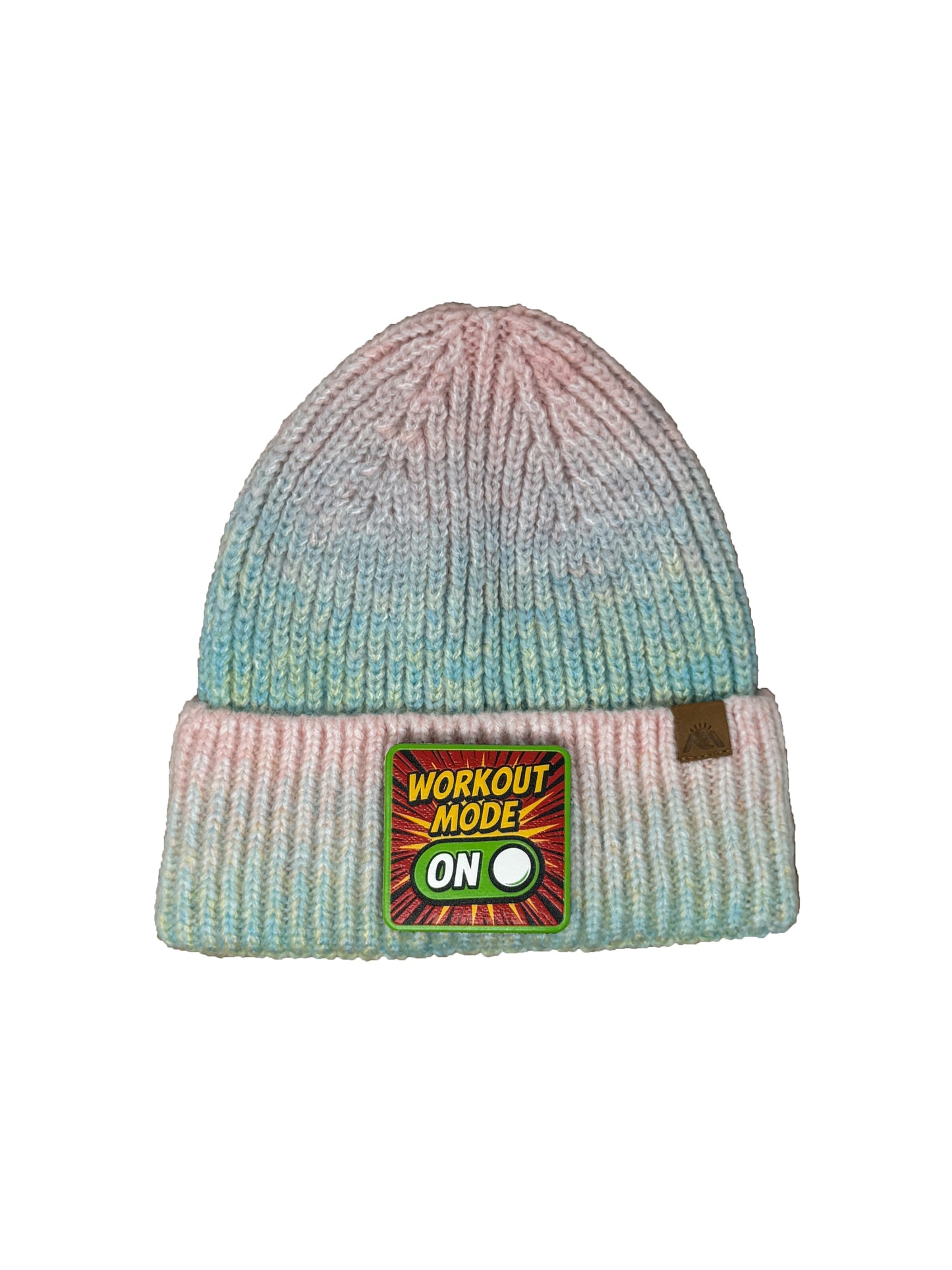 Workout Mode On | Embossed Removable Patch Beanie - Wool Blend, Soft, Warm, One Size Fits All