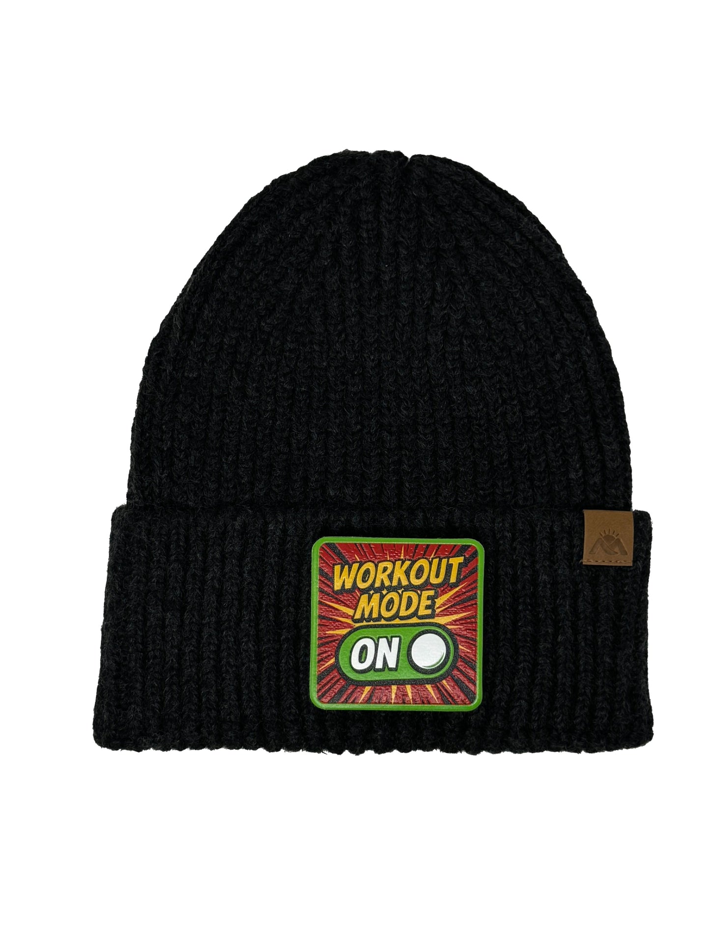 Workout Mode On | Embossed Removable Patch Beanie - Wool Blend, Soft, Warm, One Size Fits All