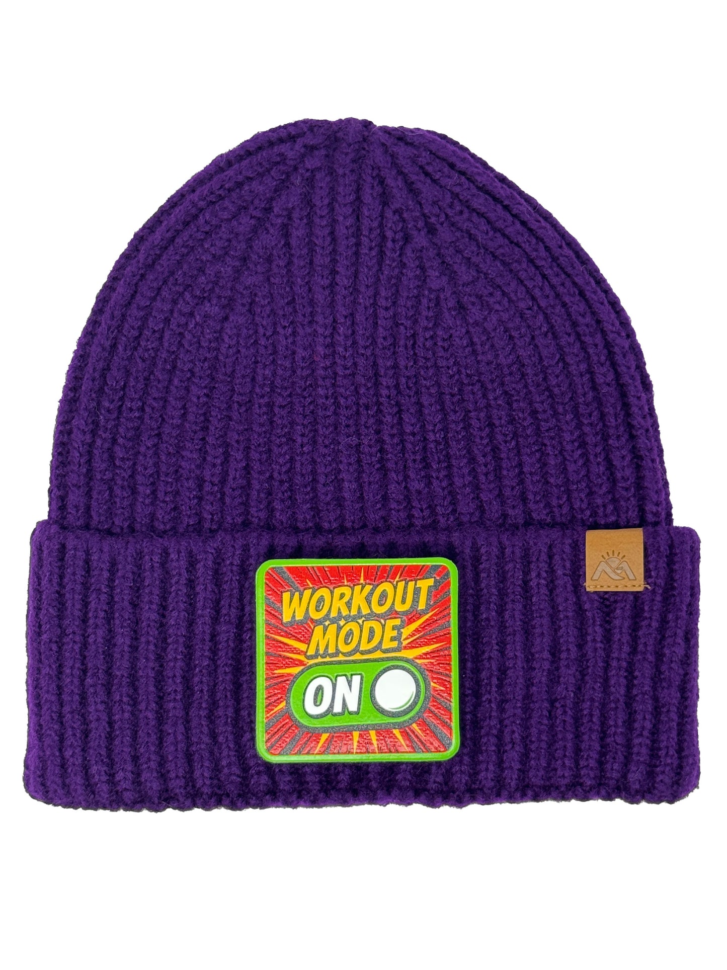 Workout Mode On | Embossed Removable Patch Beanie - Wool Blend, Soft, Warm, One Size Fits All