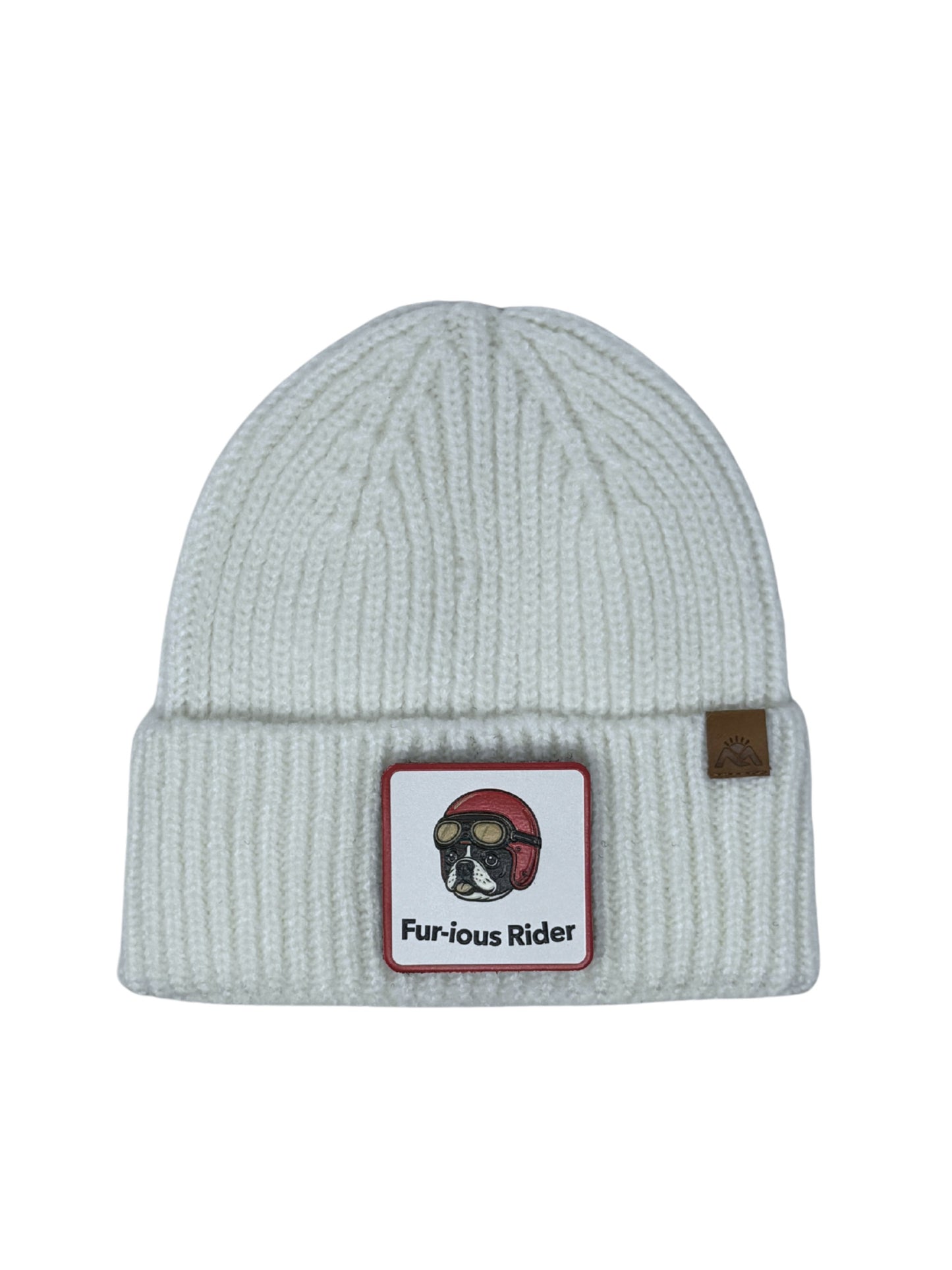 Fur-ious Rider | Embossed Removable Patch Beanie - Wool Blend, Soft, Warm, One Size Fits Most