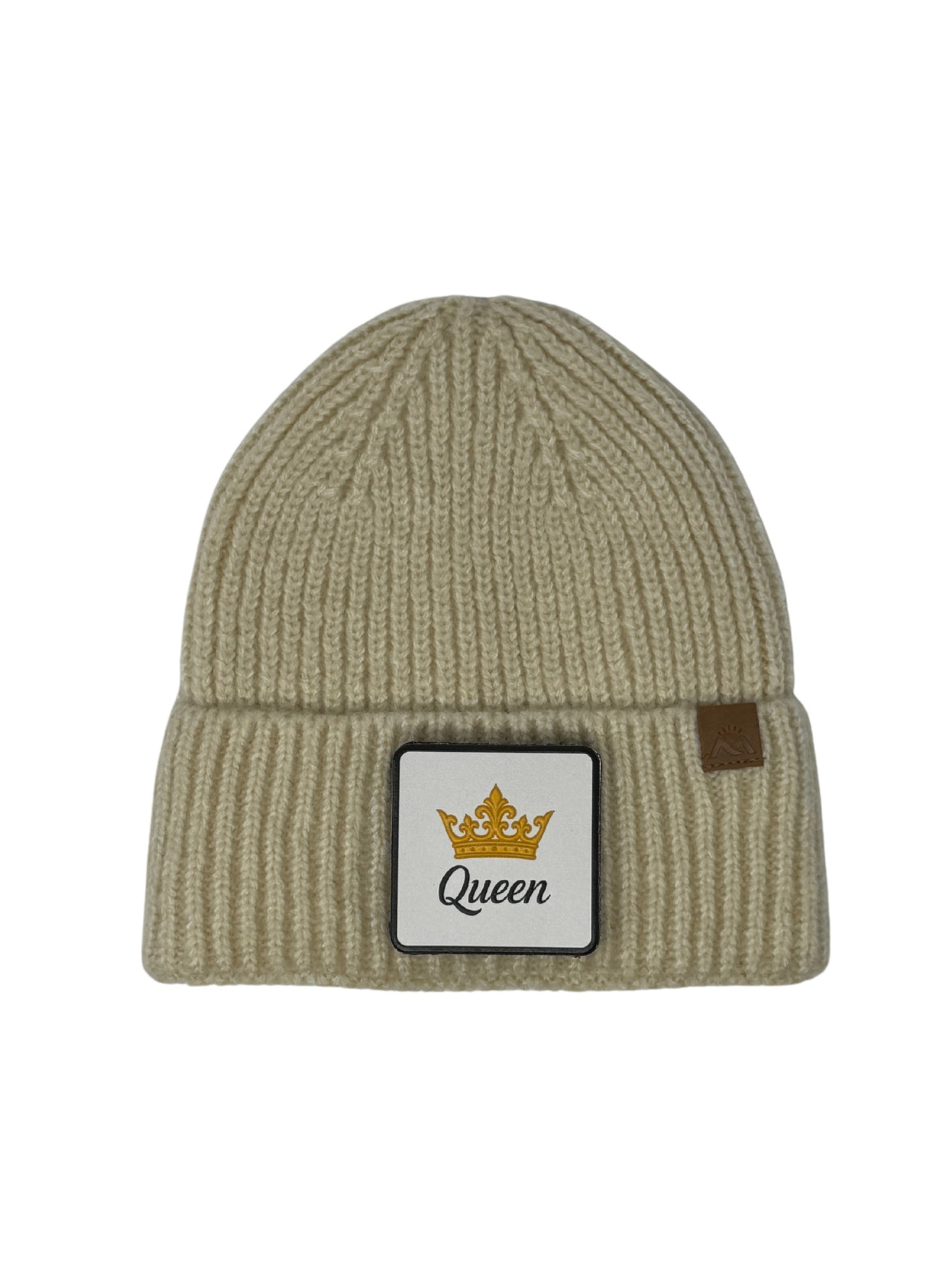 Queen | Embossed Removable Crown Patch Beanie - Wool Blend, Soft, Warm, One Size Fits Most