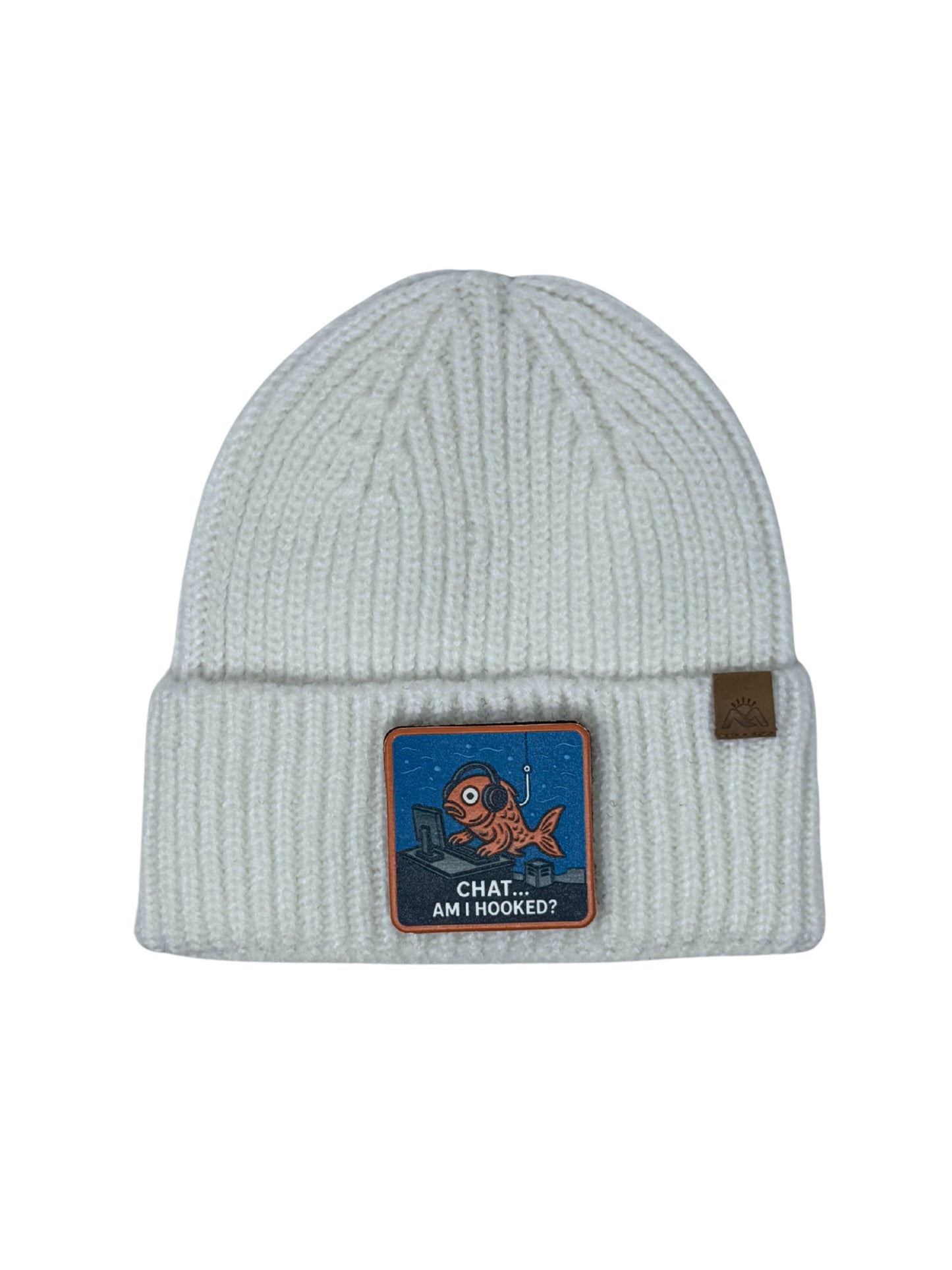 Am I Hooked? | Embossed Removable Patch Beanie - Wool Blend, Soft, Warm, One Size Fits Most