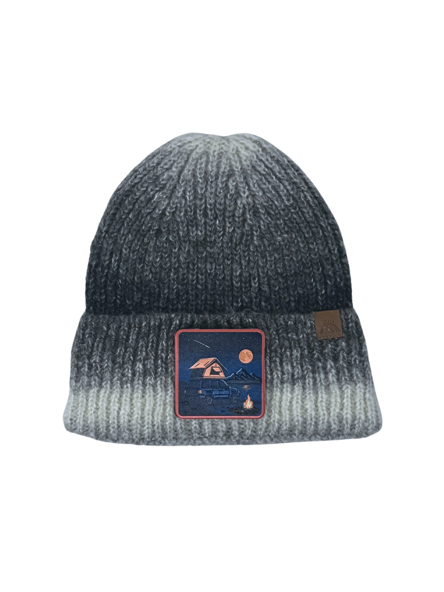 Campfire Nights | Embossed Removable Patch Beanie - Wool Blend, Soft, Warm, One Size Fits Most