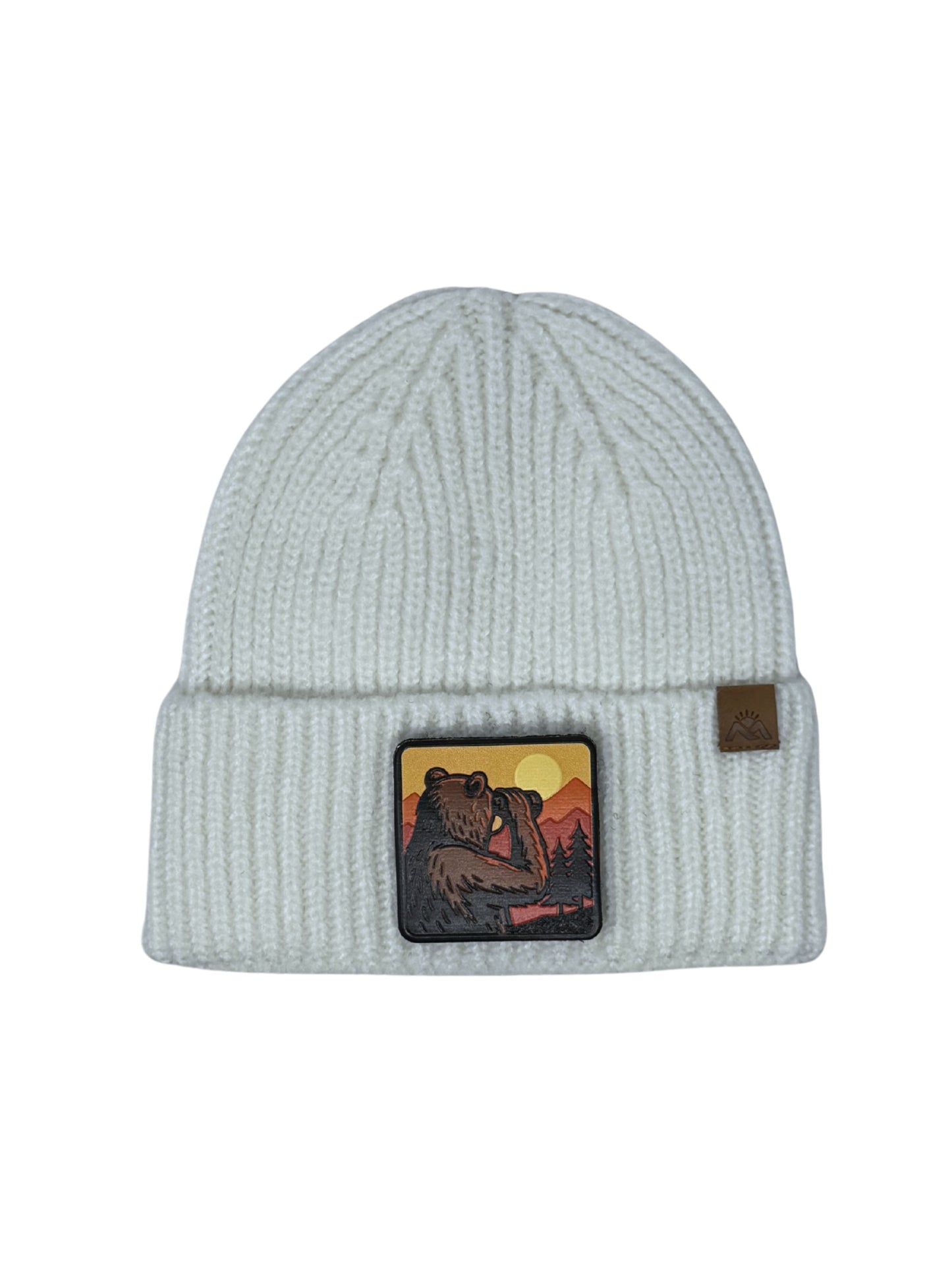 Wilderness Watcher | Embossed Removable Patch Beanie - Wool Blend, Soft, Warm, One Size Fits Most