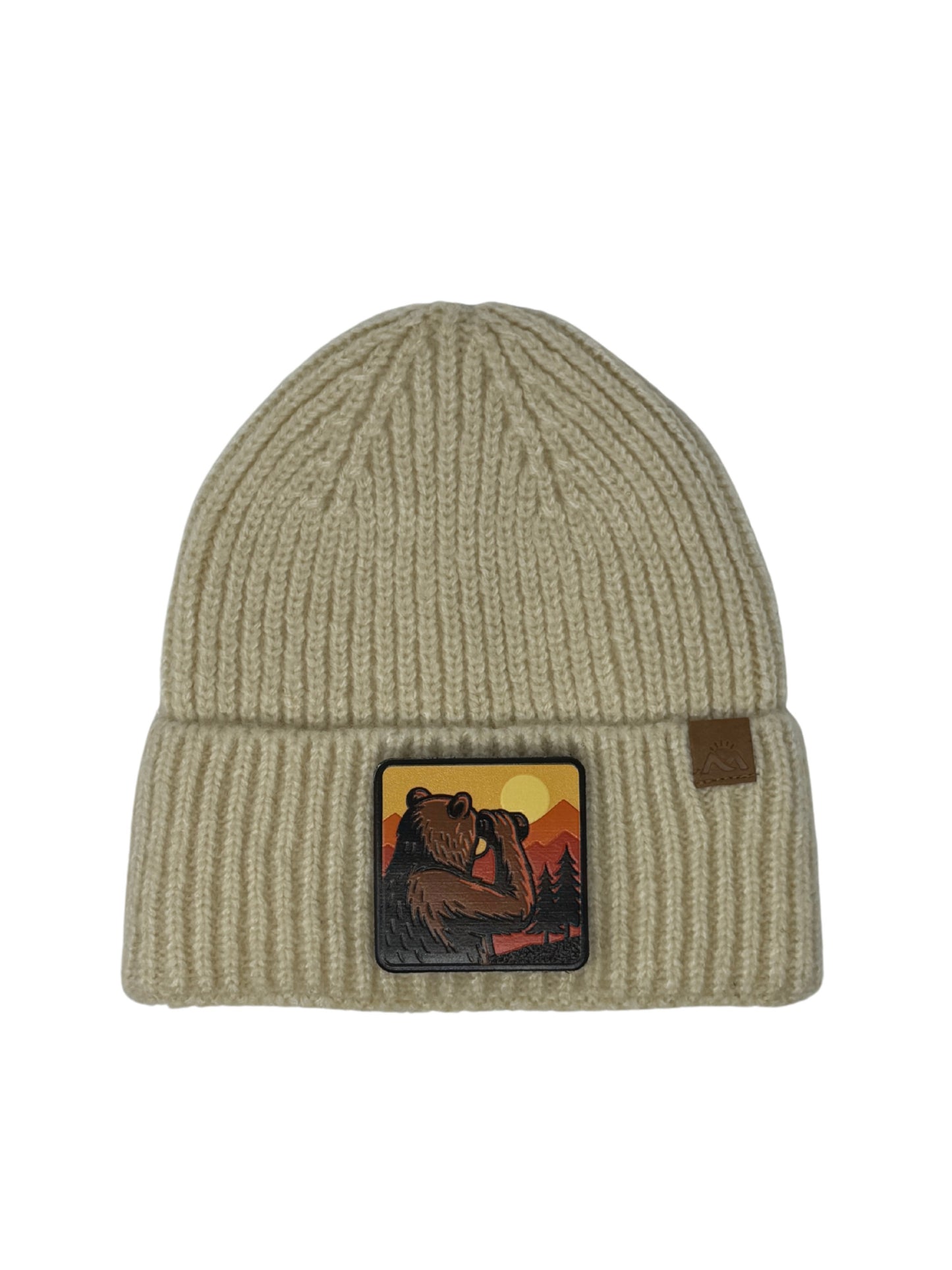 Wilderness Watcher | Embossed Removable Patch Beanie - Wool Blend, Soft, Warm, One Size Fits Most