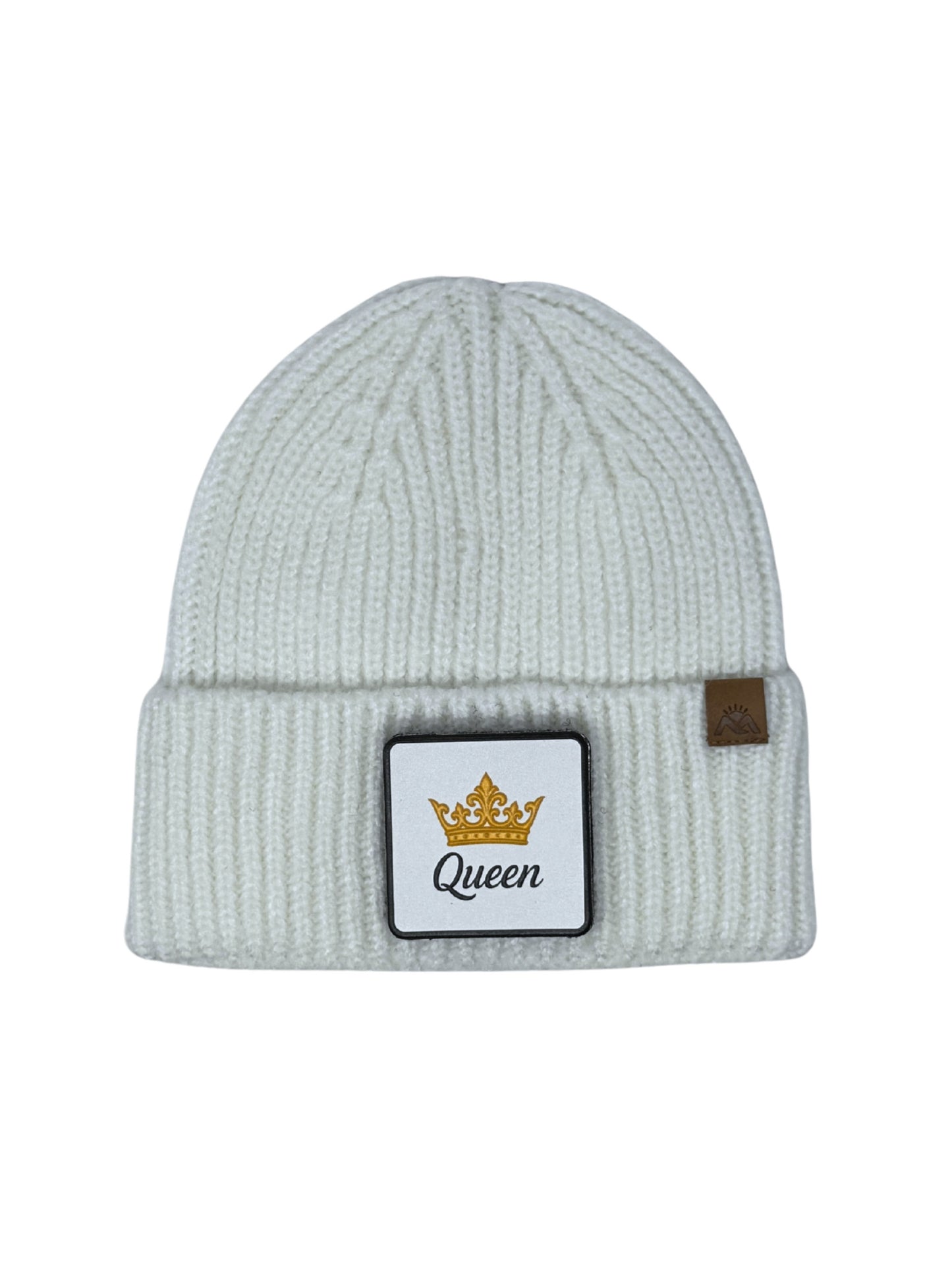 Queen | Embossed Removable Crown Patch Beanie - Wool Blend, Soft, Warm, One Size Fits Most