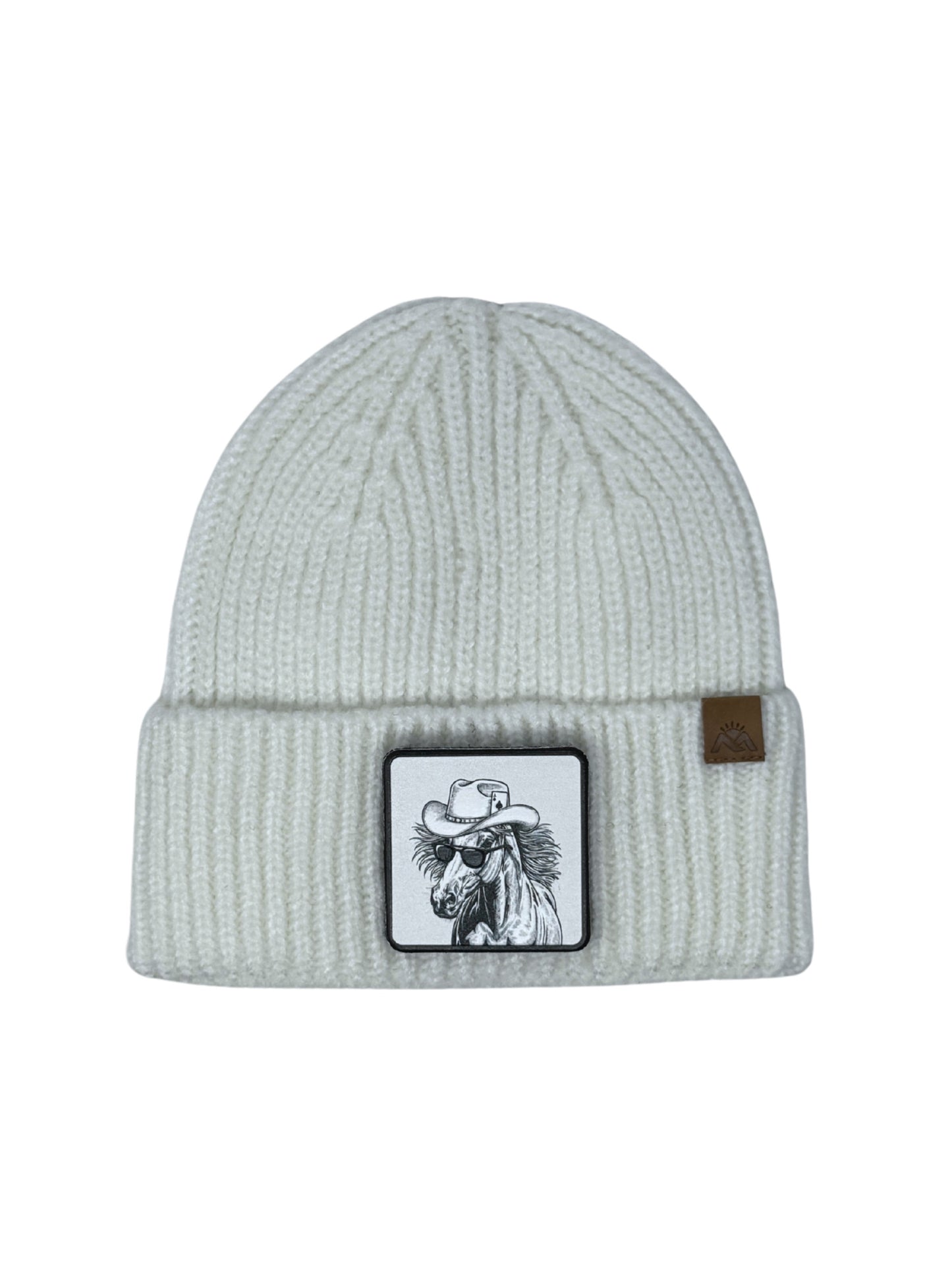 Cowboy Colt | Embossed Removable Western Patch Beanie - Wool Blend, Soft, Warm, One Size Fits Most