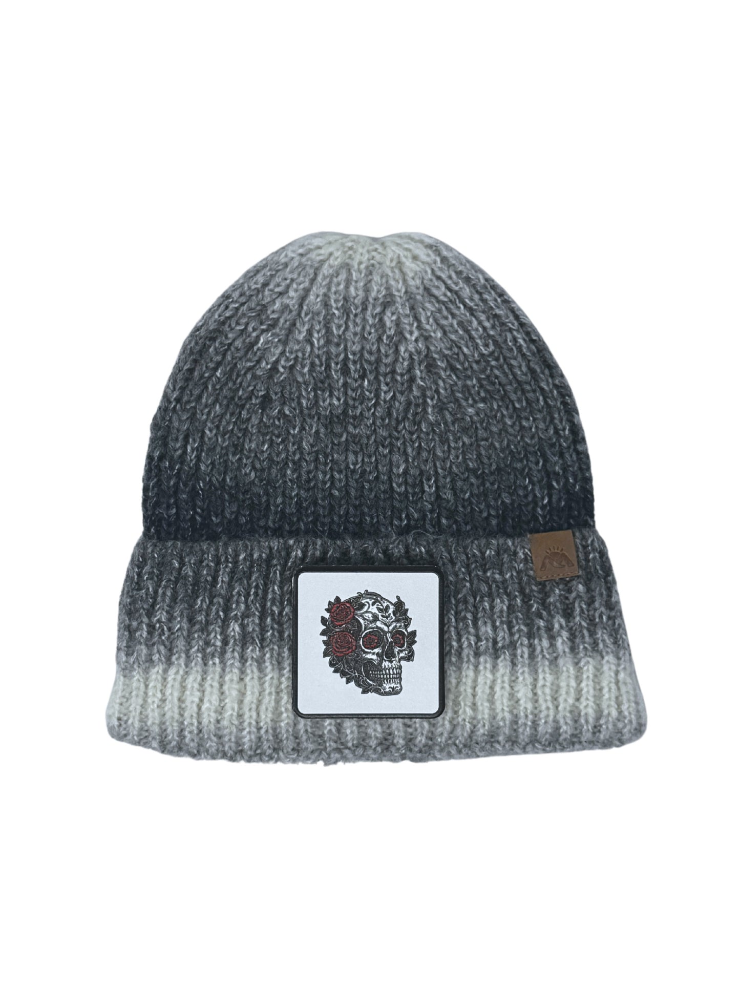B&W Skull | Embossed Removable Patch Beanie - Wool Blend, Soft, Warm, One Size Fits Most