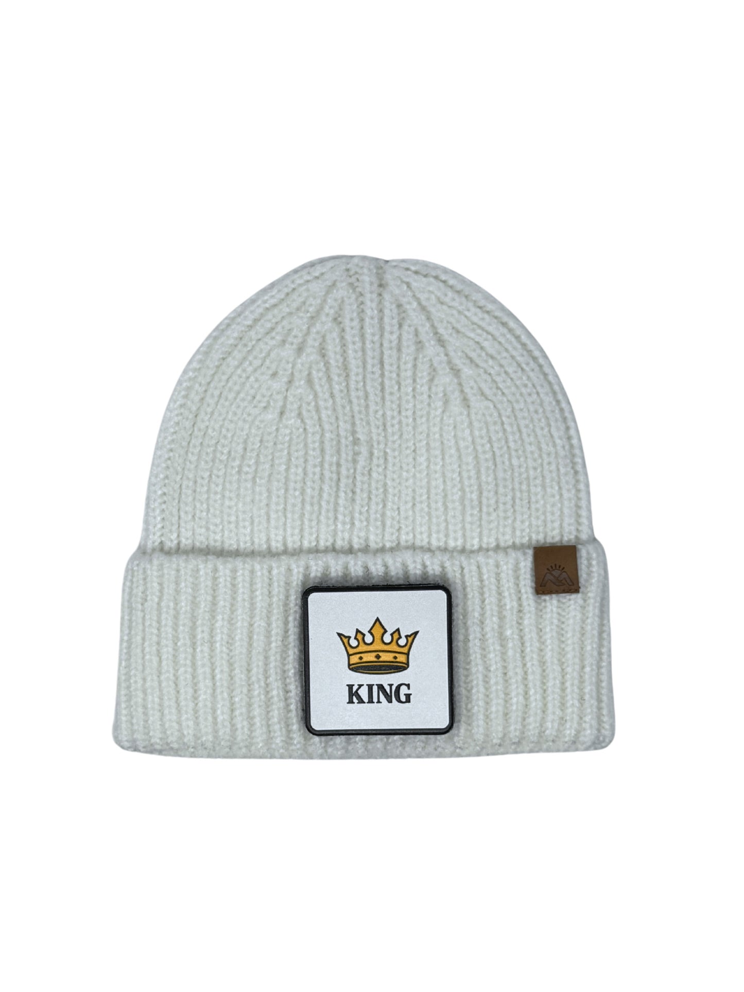 King | Embossed Removable Crown Patch Beanie - Wool Blend, Soft, Warm, One Size Fits Most