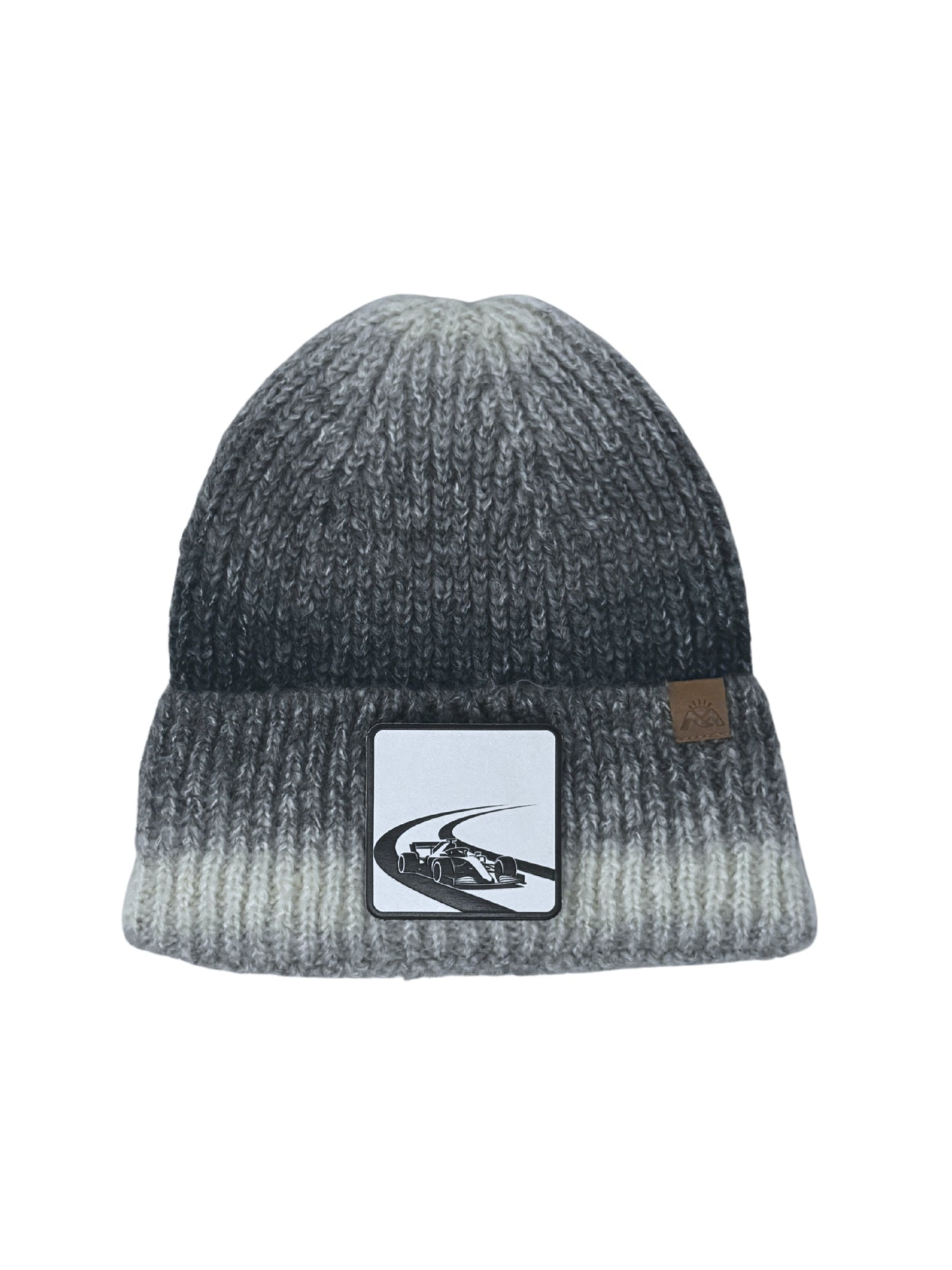 Checkered Flag | Embossed Removable Racing Patch Beanie - Wool Blend, Soft, Warm, One Size Fits Most