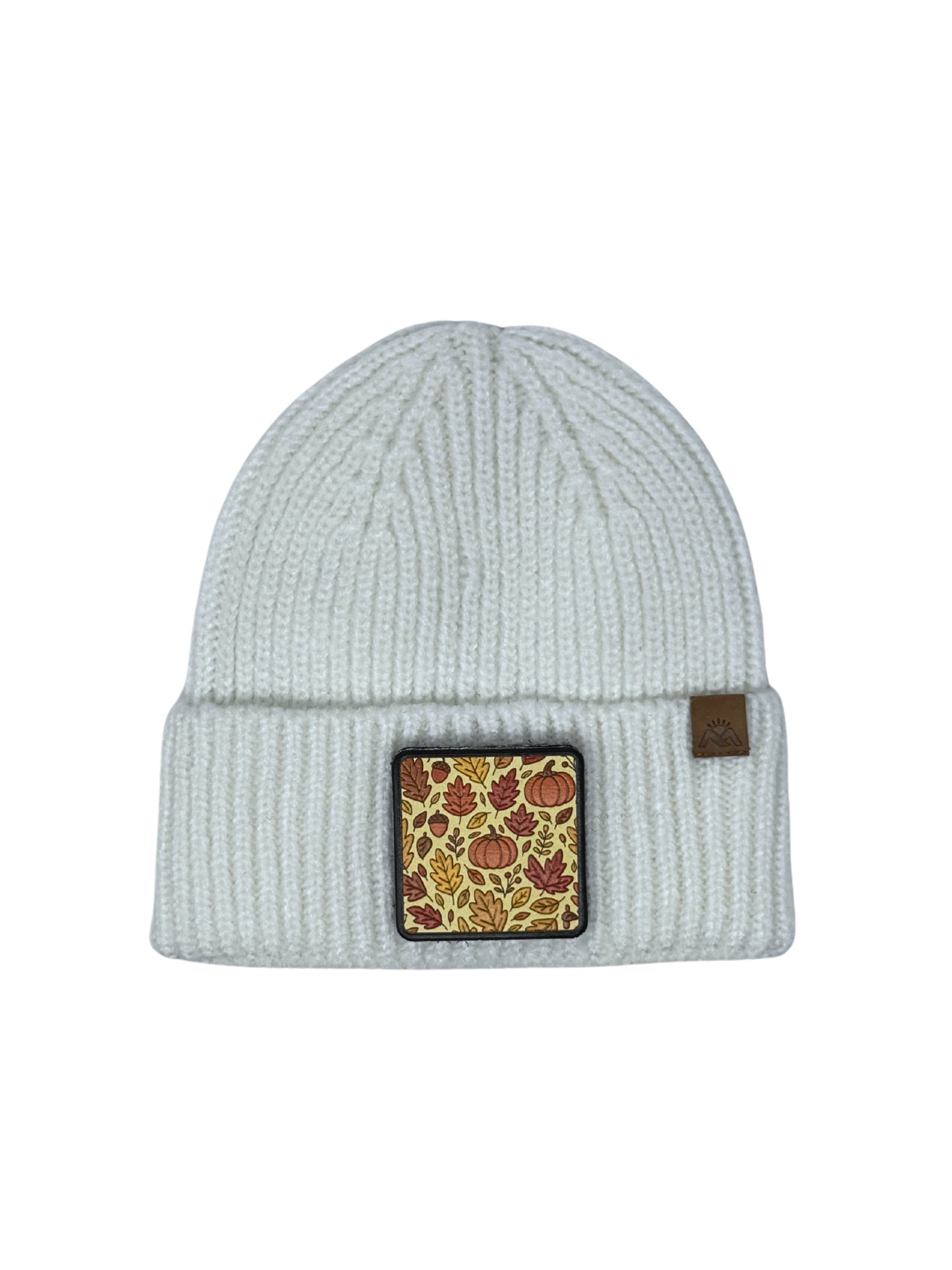Autumn Vibes | Embossed Removable Fall Patch Beanie - Wool Blend, Soft, Warm, One Size Fits Most