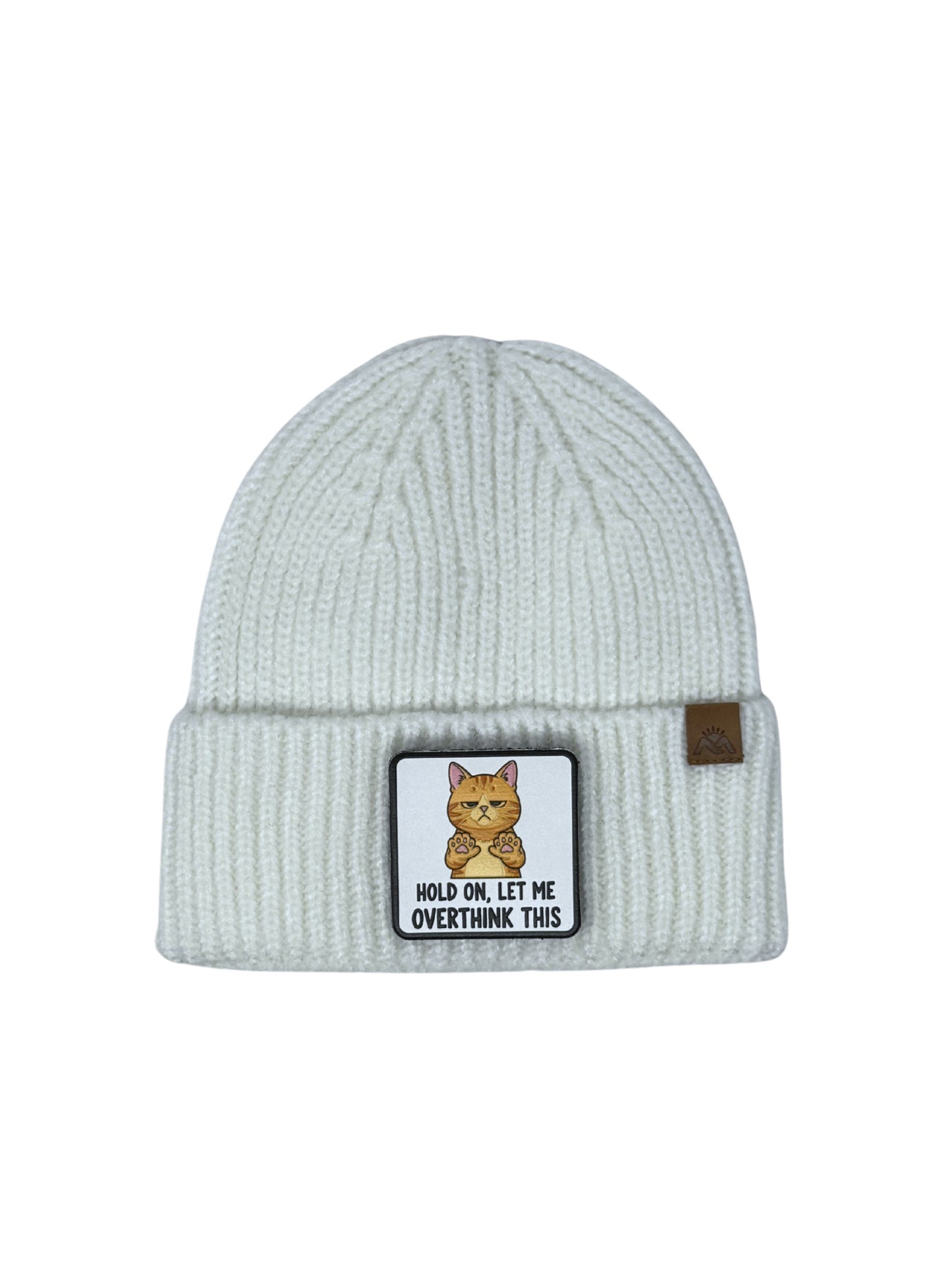 Let me Overthink | Embossed Removable Patch Beanie - Wool Blend, Soft, Warm, One Size Fits Most