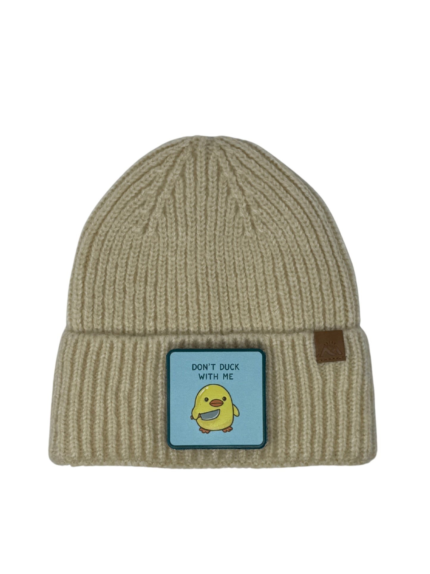 Don't Duck With Me | Embossed Removable Patch Beanie - Wool Blend, Soft, Warm, One Size Fits Most