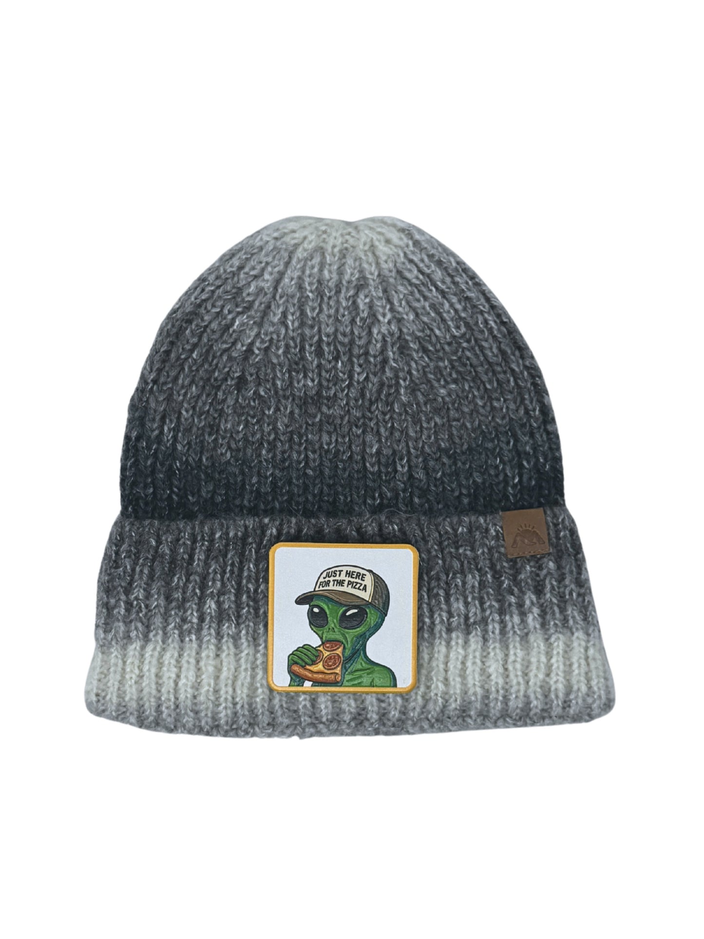 Here for the Pizza | Embossed Removable Patch Beanie - Wool Blend, Soft, Warm, One Size Fits Most