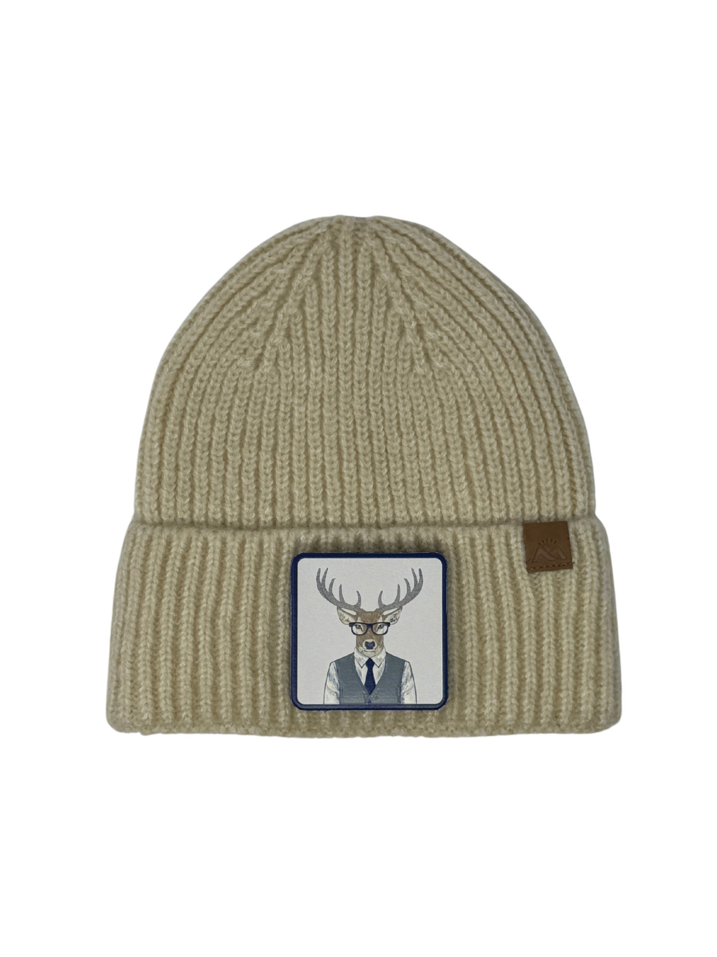 Corporate Reindeer | Embossed Removable Patch Beanie - Wool Blend, Soft, Warm, One Size Fits Most