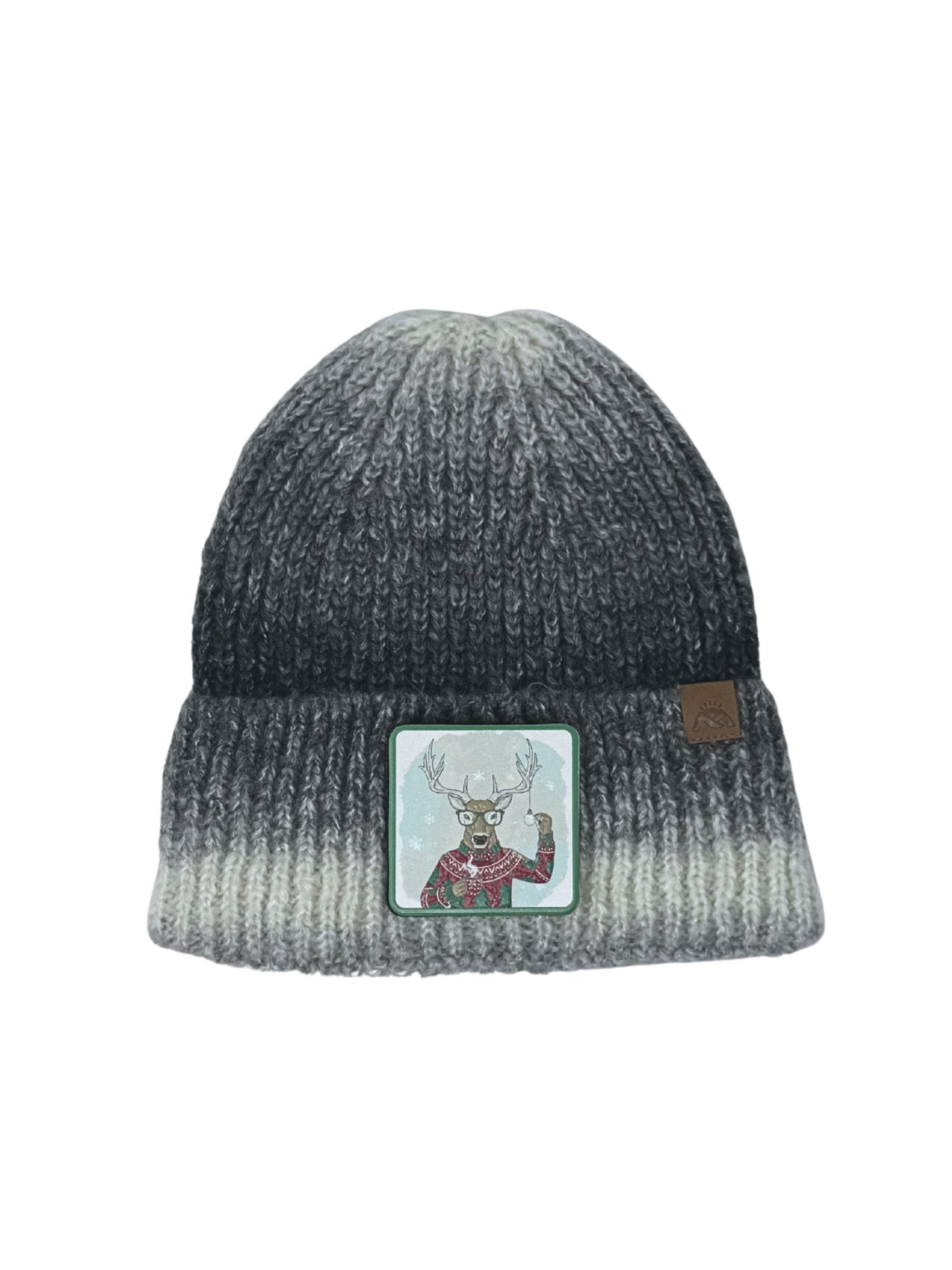 Christmas Reindeer | Embossed Removable Christmas Patch Beanie - Wool Blend, Soft, Warm, One Size Fits Most