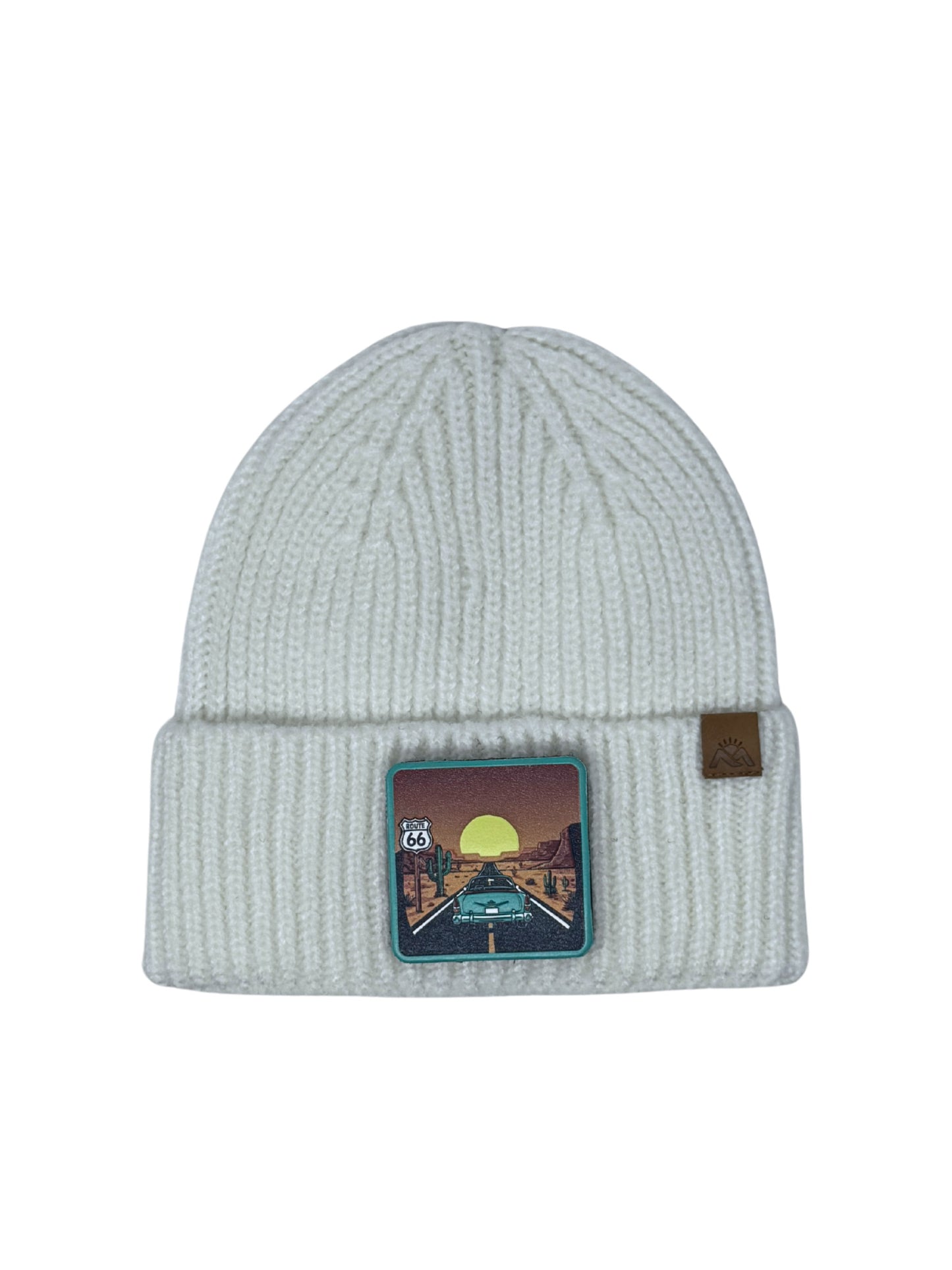 Route 66 | Embossed Removable Patch Beanie - Wool Blend, Soft, Warm, One Size Fits Most
