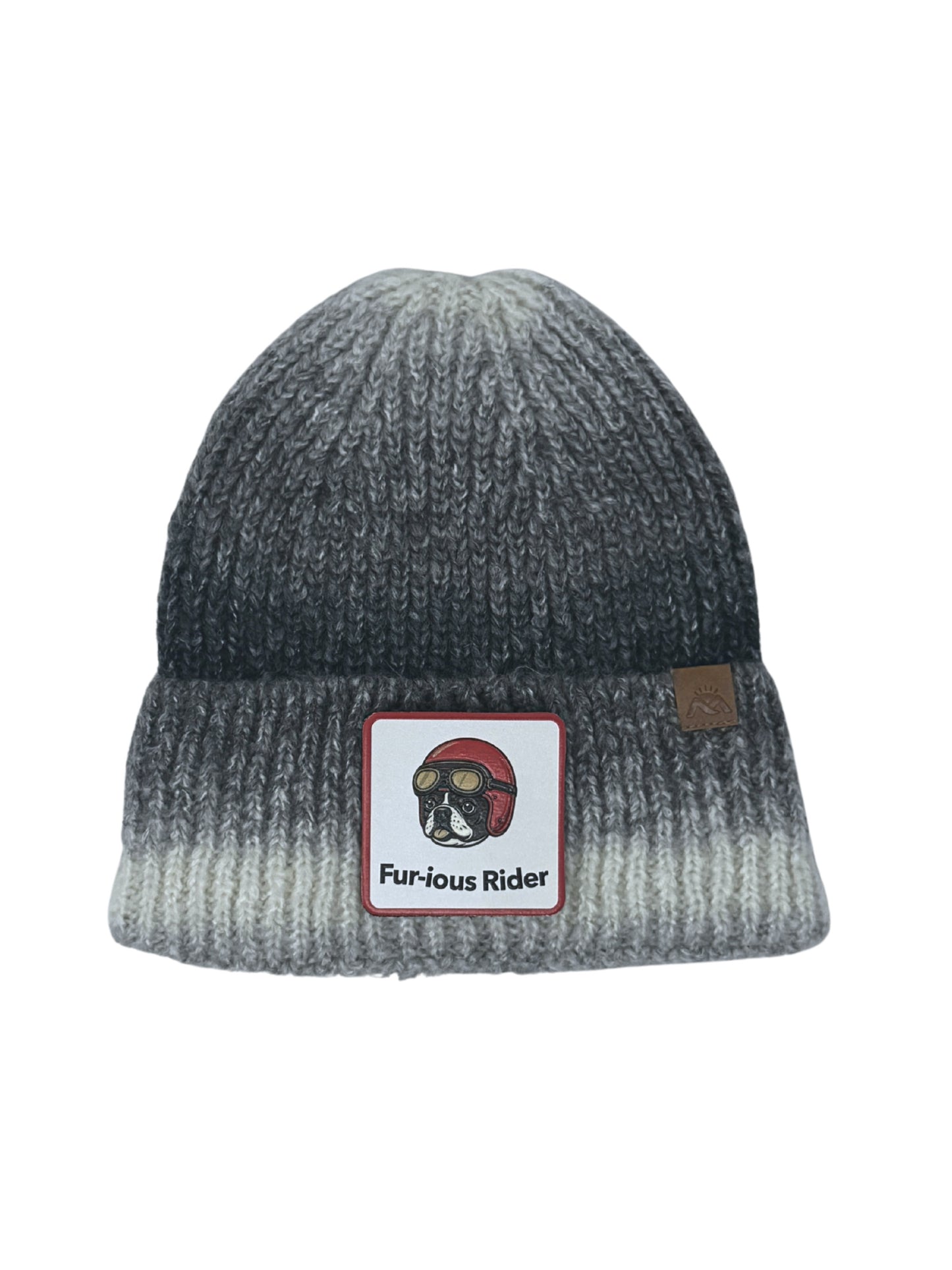 Fur-ious Rider | Embossed Removable Patch Beanie - Wool Blend, Soft, Warm, One Size Fits Most