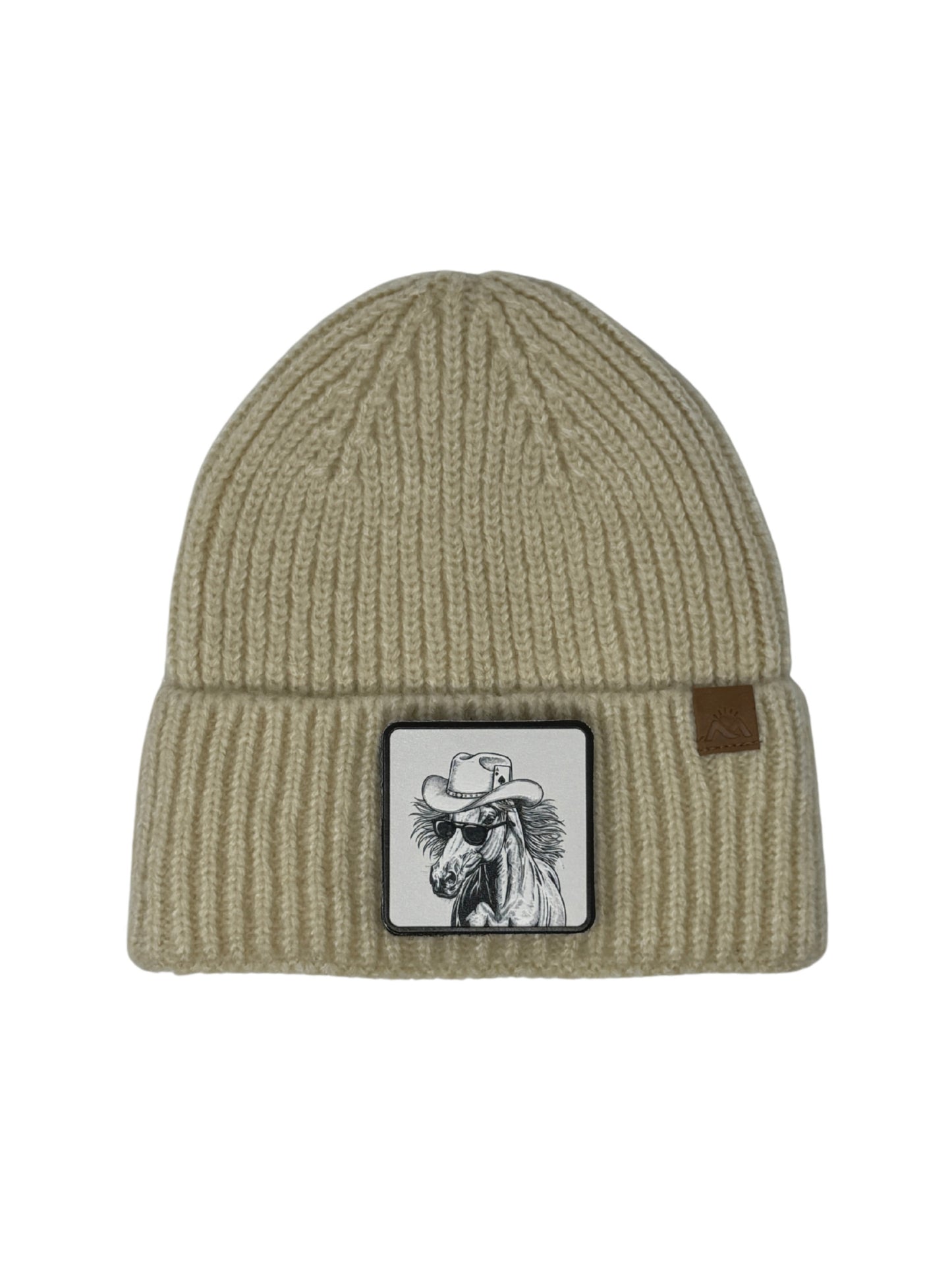 Cowboy Colt | Embossed Removable Western Patch Beanie - Wool Blend, Soft, Warm, One Size Fits Most