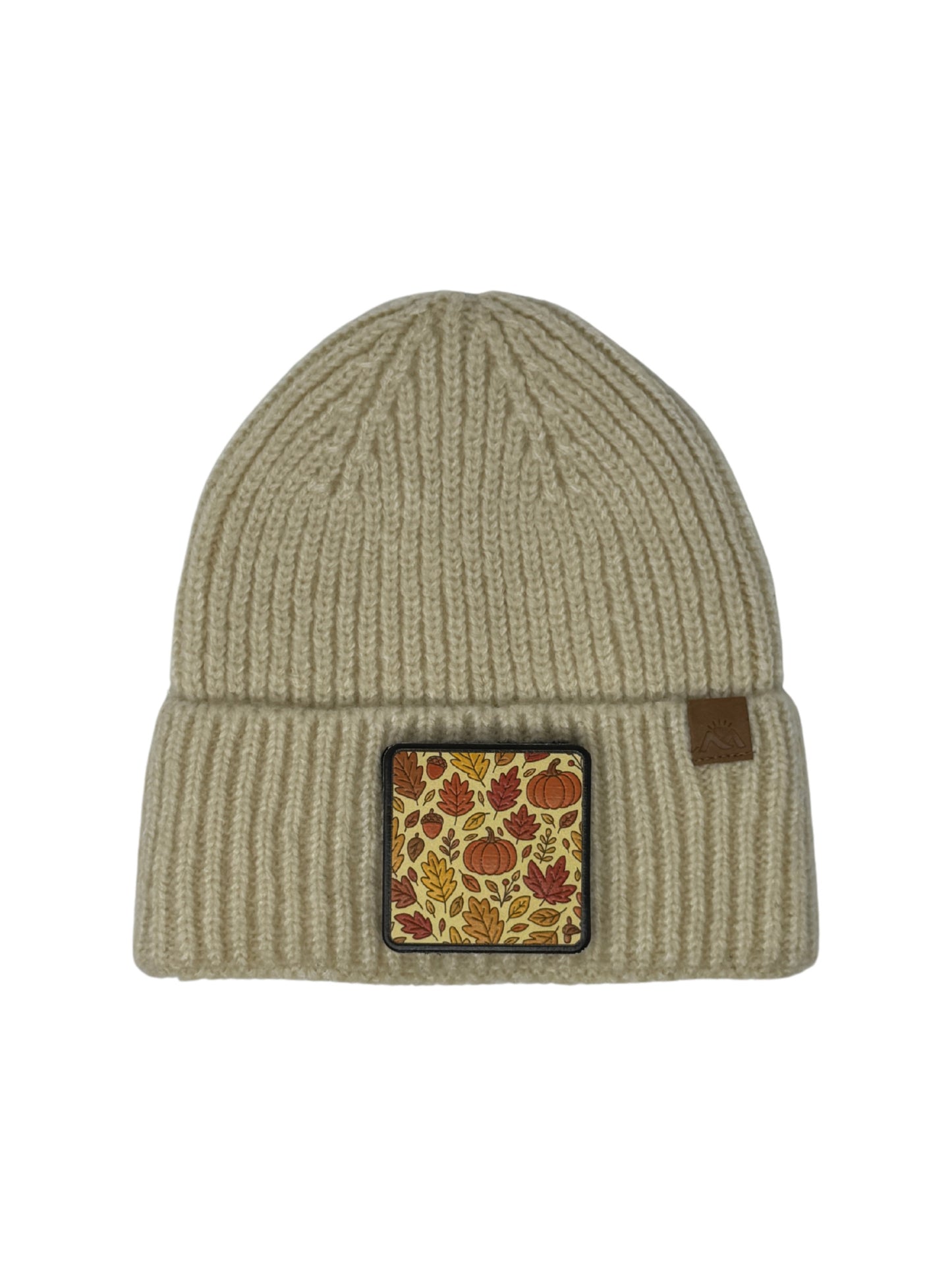 Autumn Vibes | Embossed Removable Fall Patch Beanie - Wool Blend, Soft, Warm, One Size Fits Most