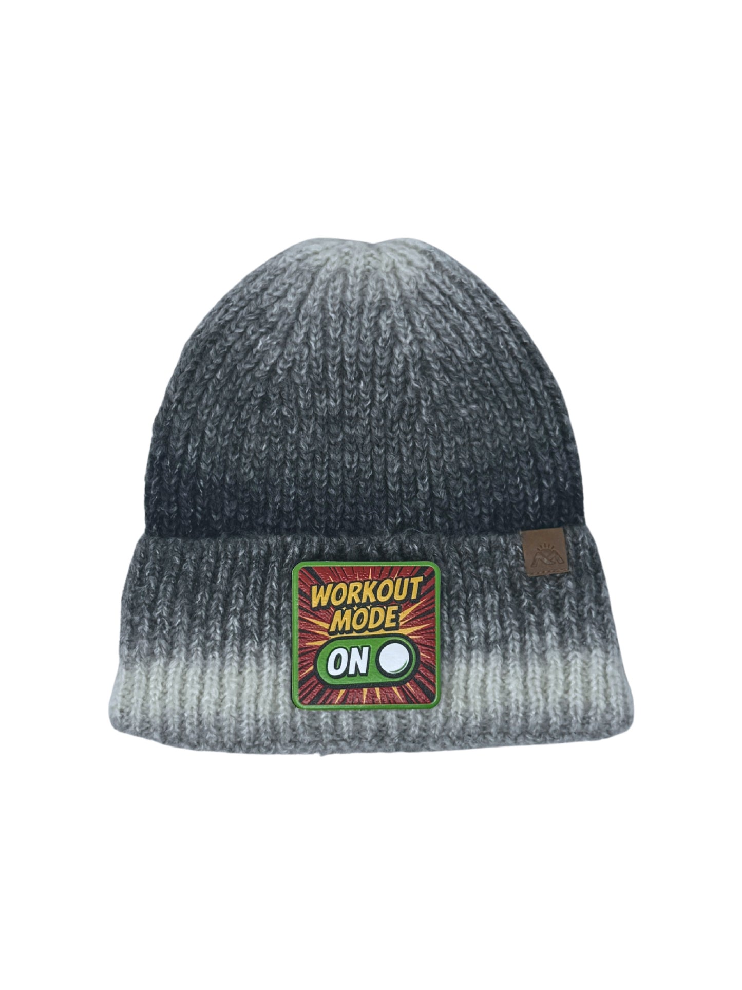 Workout Mode On | Embossed Removable Patch Beanie - Wool Blend, Soft, Warm, One Size Fits Most