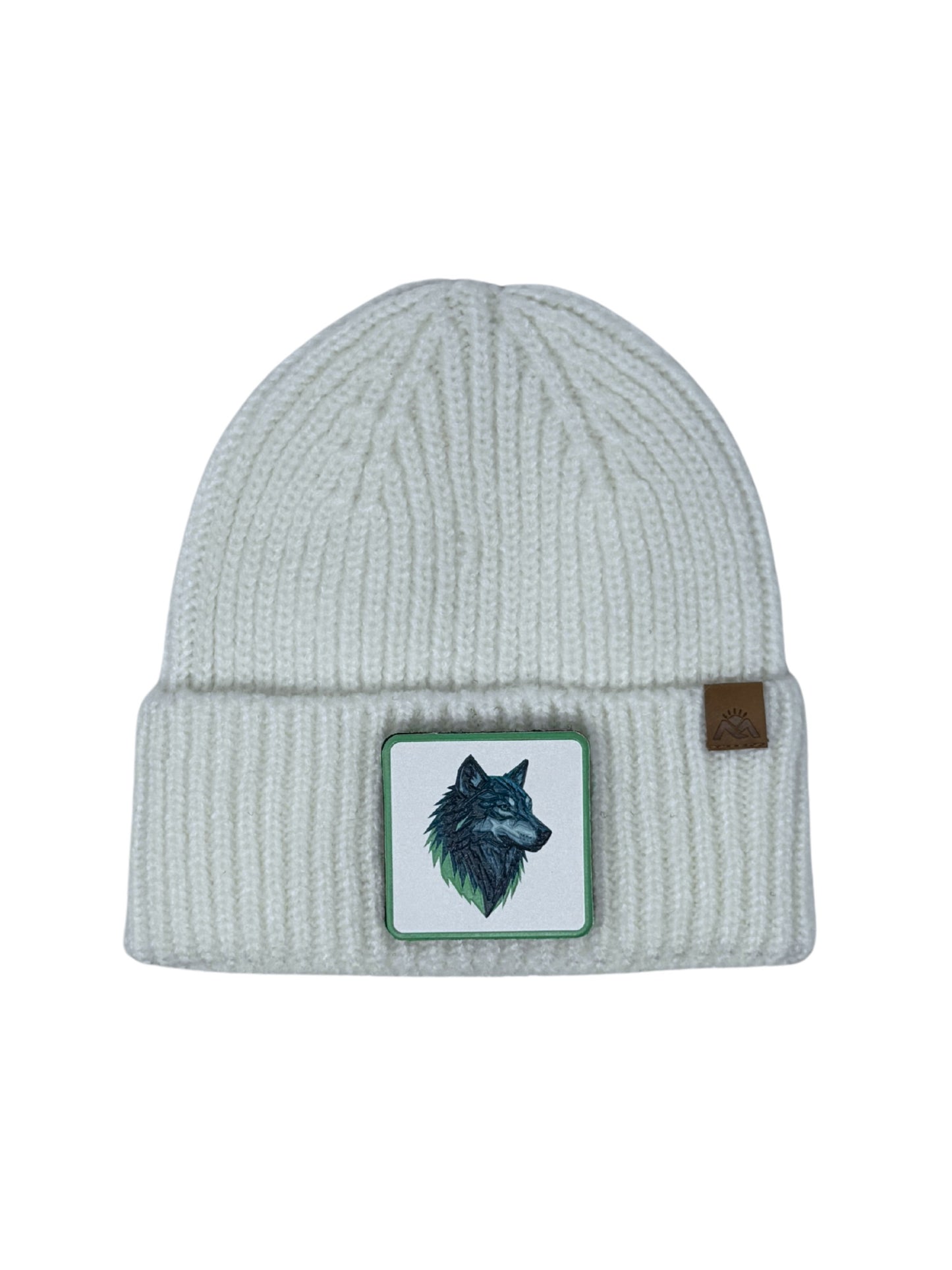 Wolf Instinct | Embossed Removable Patch Beanie - Wool Blend, Soft, Warm, One Size Fits Most