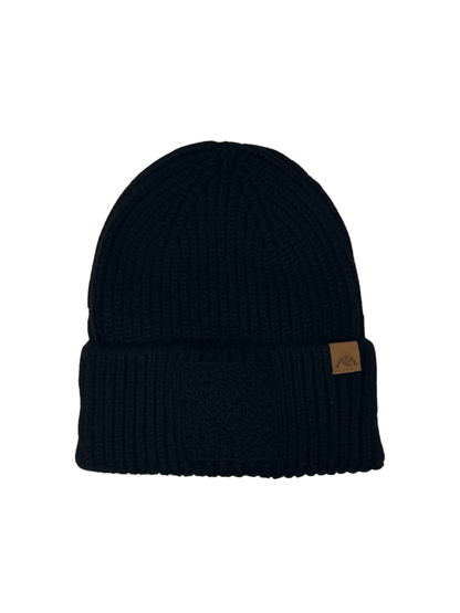 MORNIE | Beanie with Hook and Loop Panel - Wool Blend, Soft, Warm, One Size Fits Most