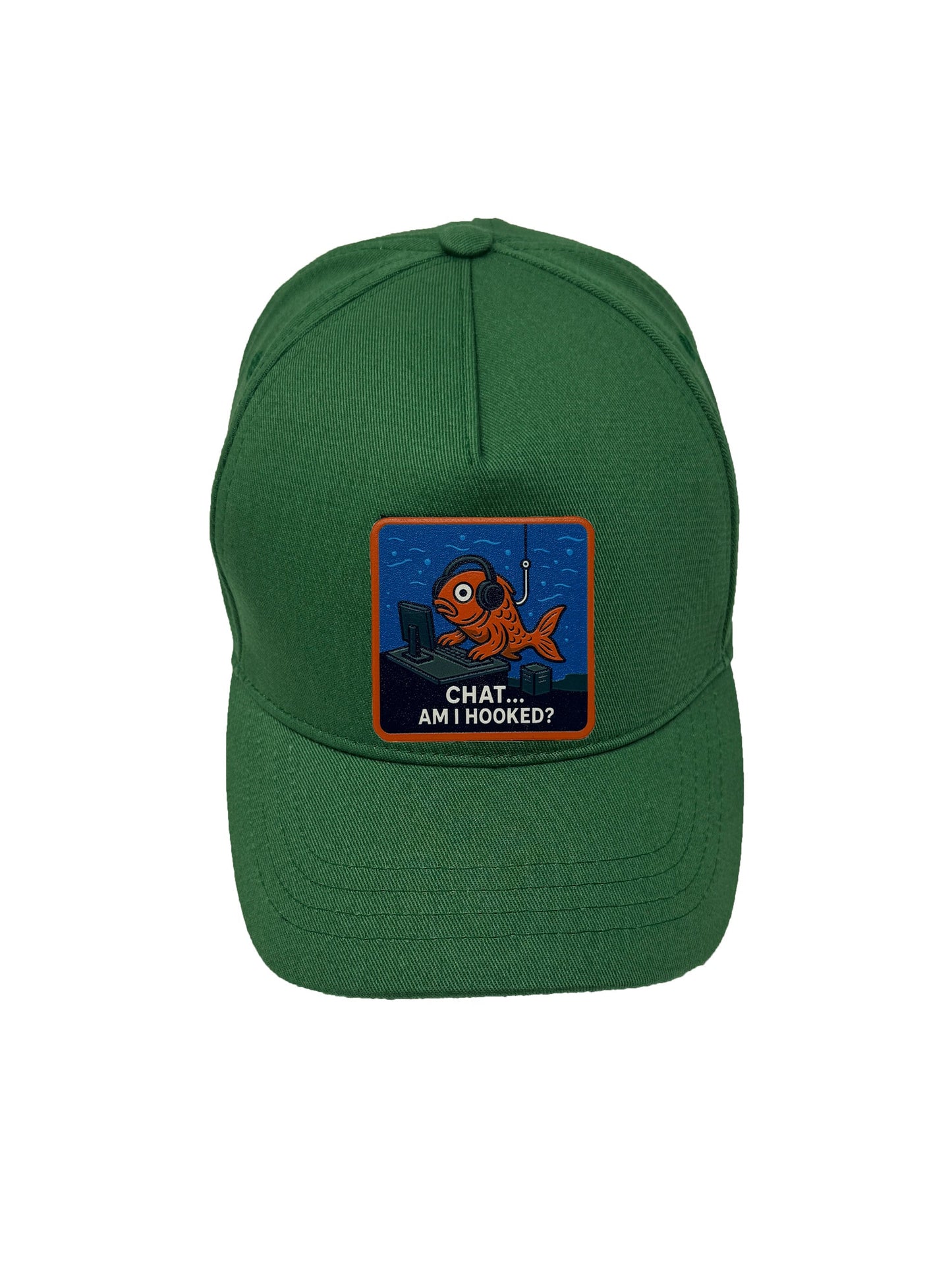 Am I Hooked? | Embossed Removable Patch 5 Panel Baseball Hat – %100 Cotton, Adjustable Strapback, Curved Bill , One Size Fits Most