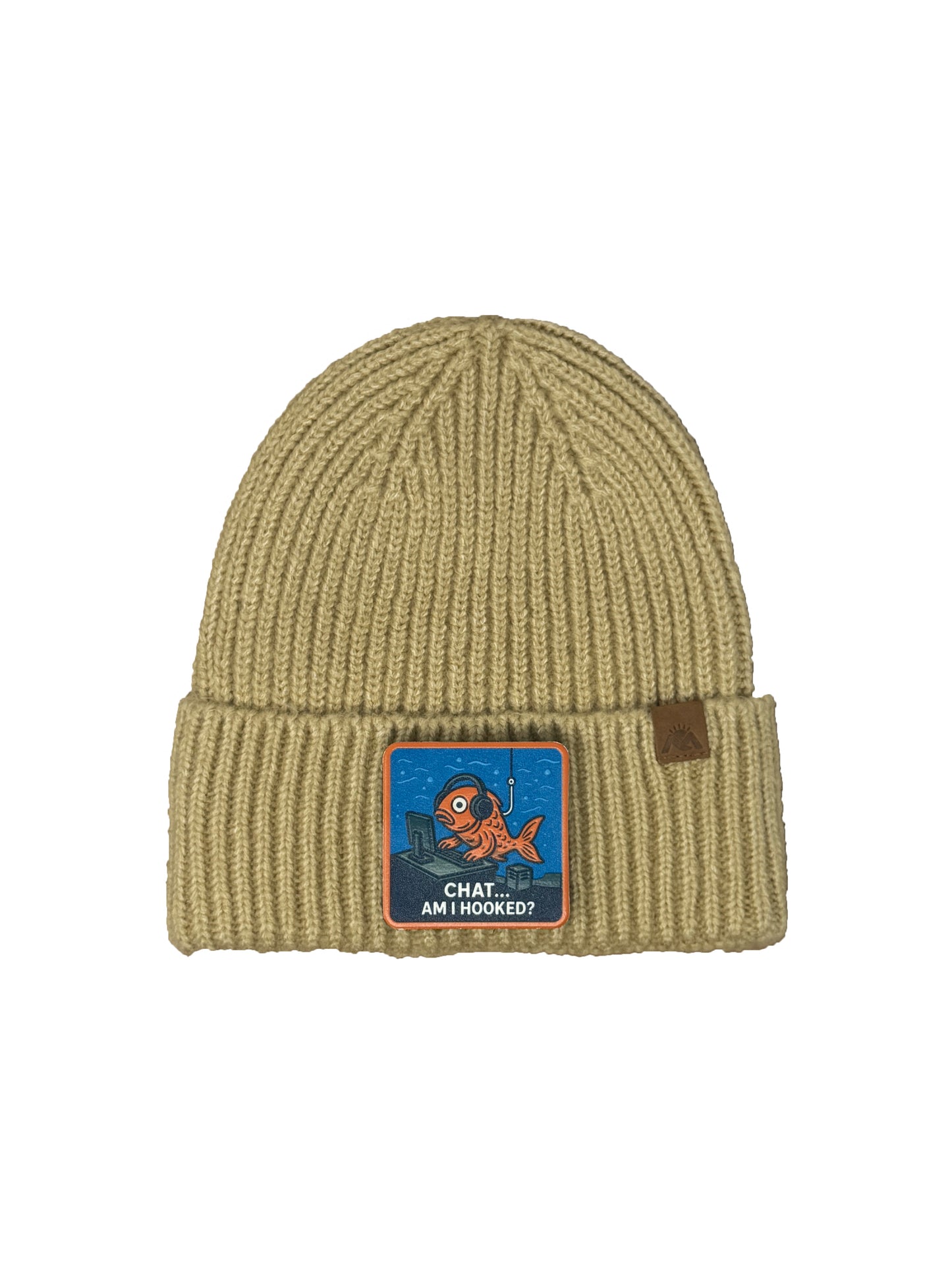 Am I Hooked? | Embossed Removable Patch Beanie - Wool Blend, Soft, Warm, One Size Fits All