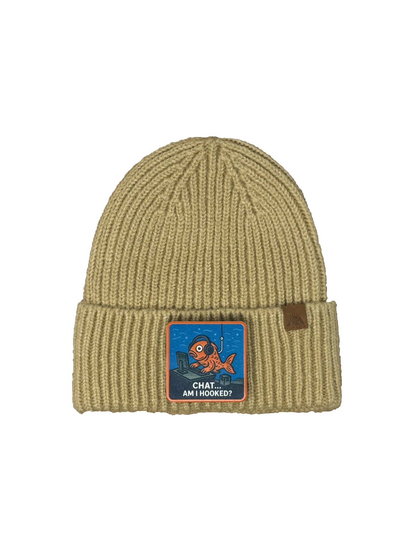 Am I Hooked? | Embossed Removable Patch Beanie - Wool Blend, Soft, Warm, One Size Fits Most