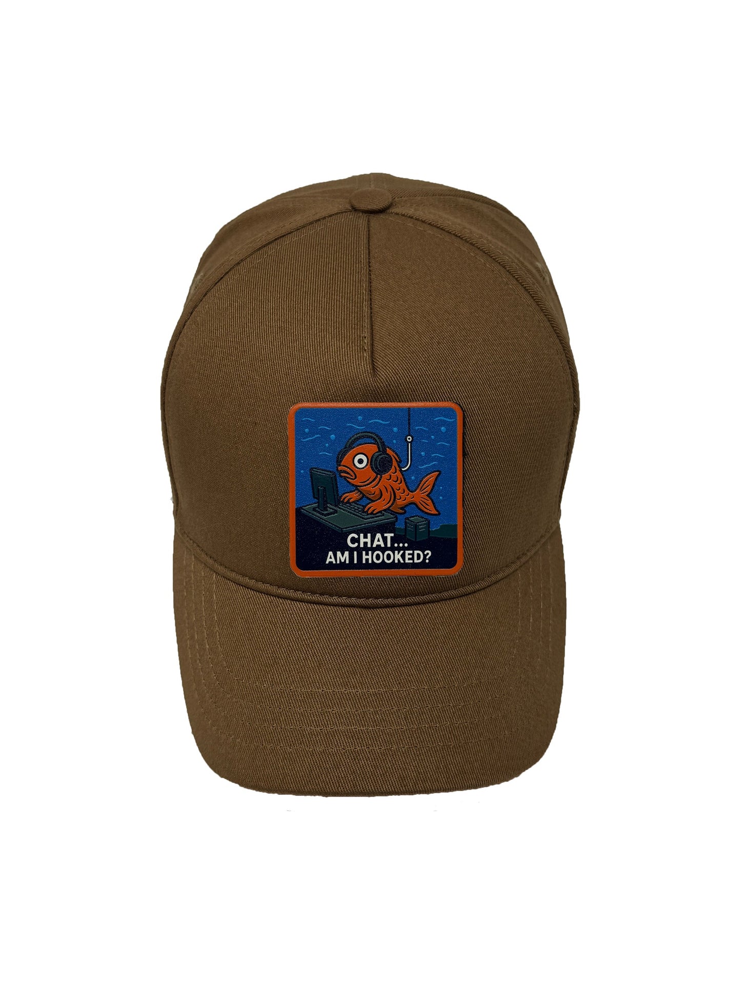 Am I Hooked? | Embossed Removable Patch 5 Panel Baseball Hat – %100 Cotton, Adjustable Strapback, Curved Bill , One Size Fits Most