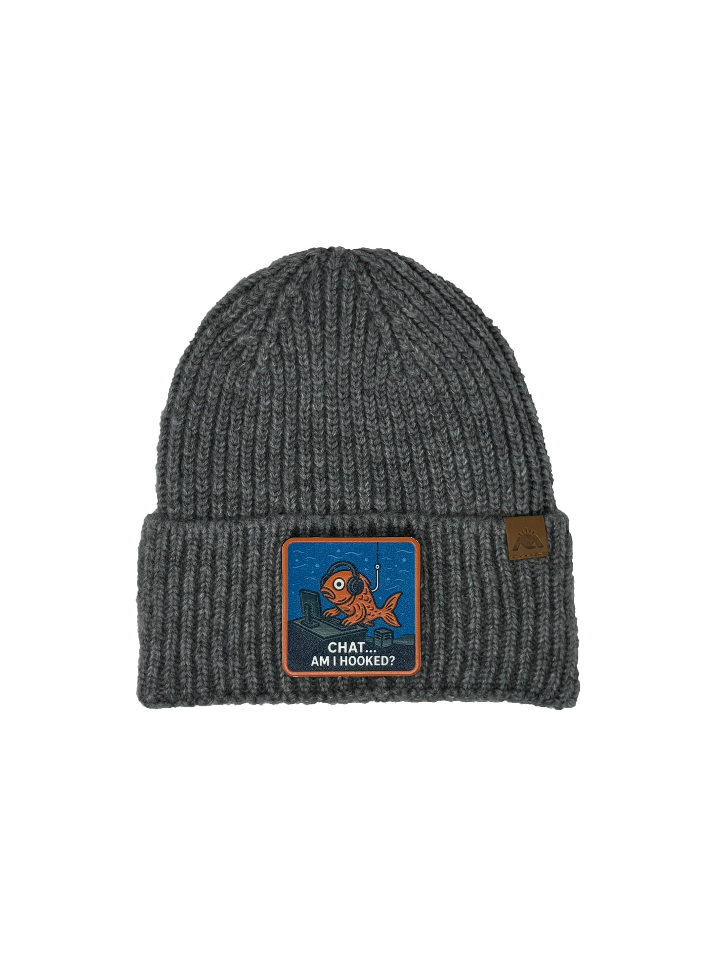 Am I Hooked? | Embossed Removable Patch Beanie - Wool Blend, Soft, Warm, One Size Fits All