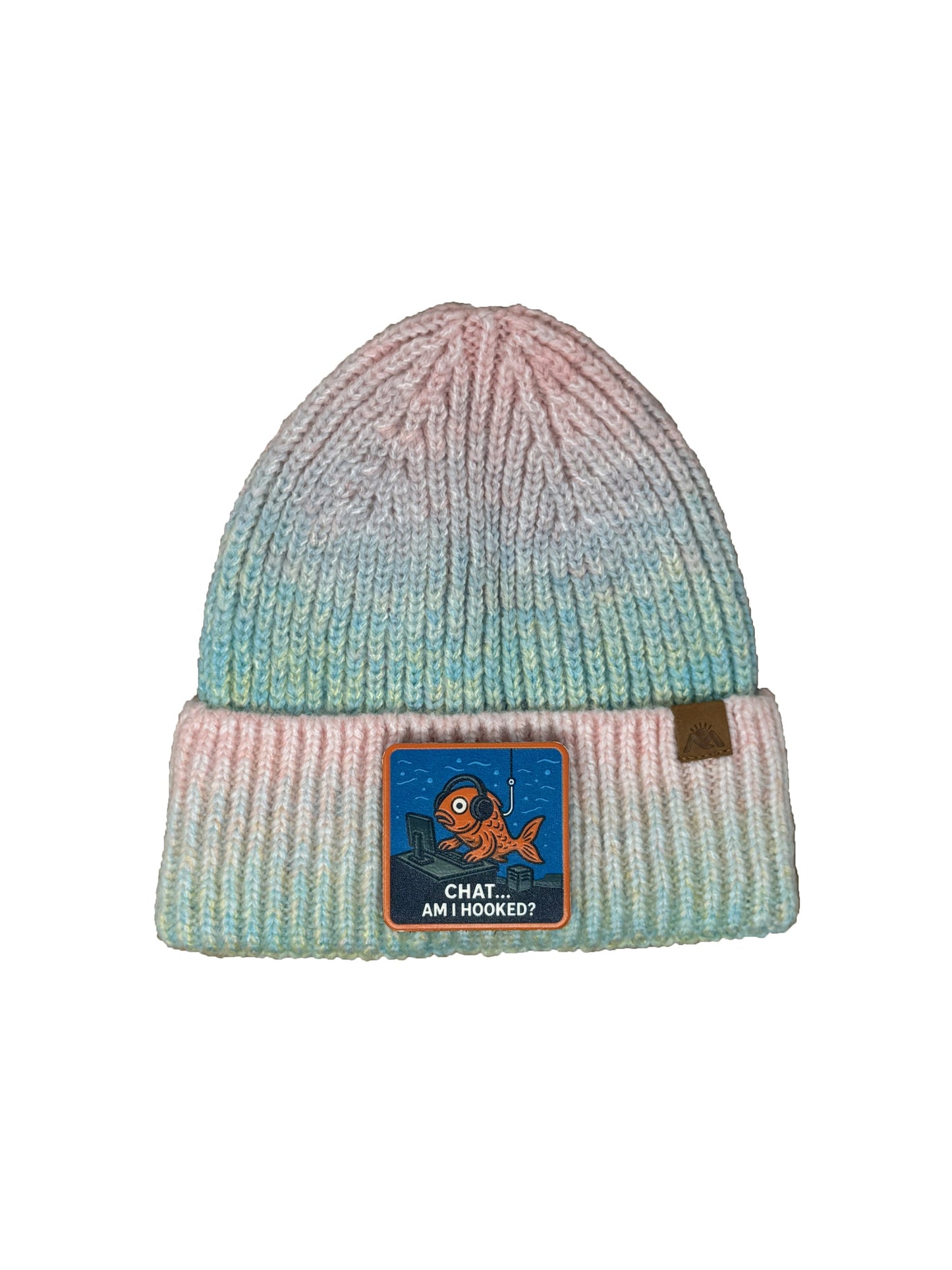 Am I Hooked? | Embossed Removable Patch Beanie - Wool Blend, Soft, Warm, One Size Fits Most