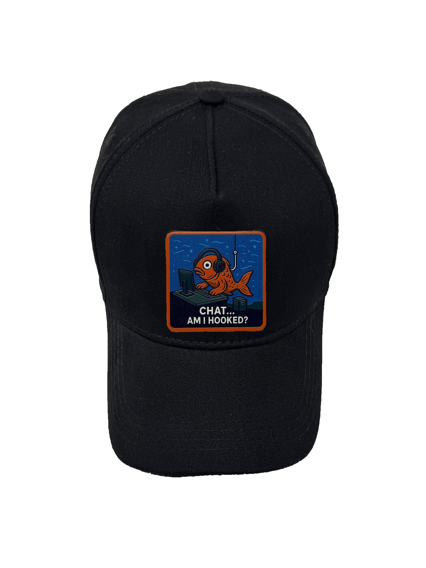 Am I Hooked? | Embossed Removable Patch 5 Panel Baseball Hat – %100 Cotton, Adjustable Strapback, Curved Bill , One Size Fits Most