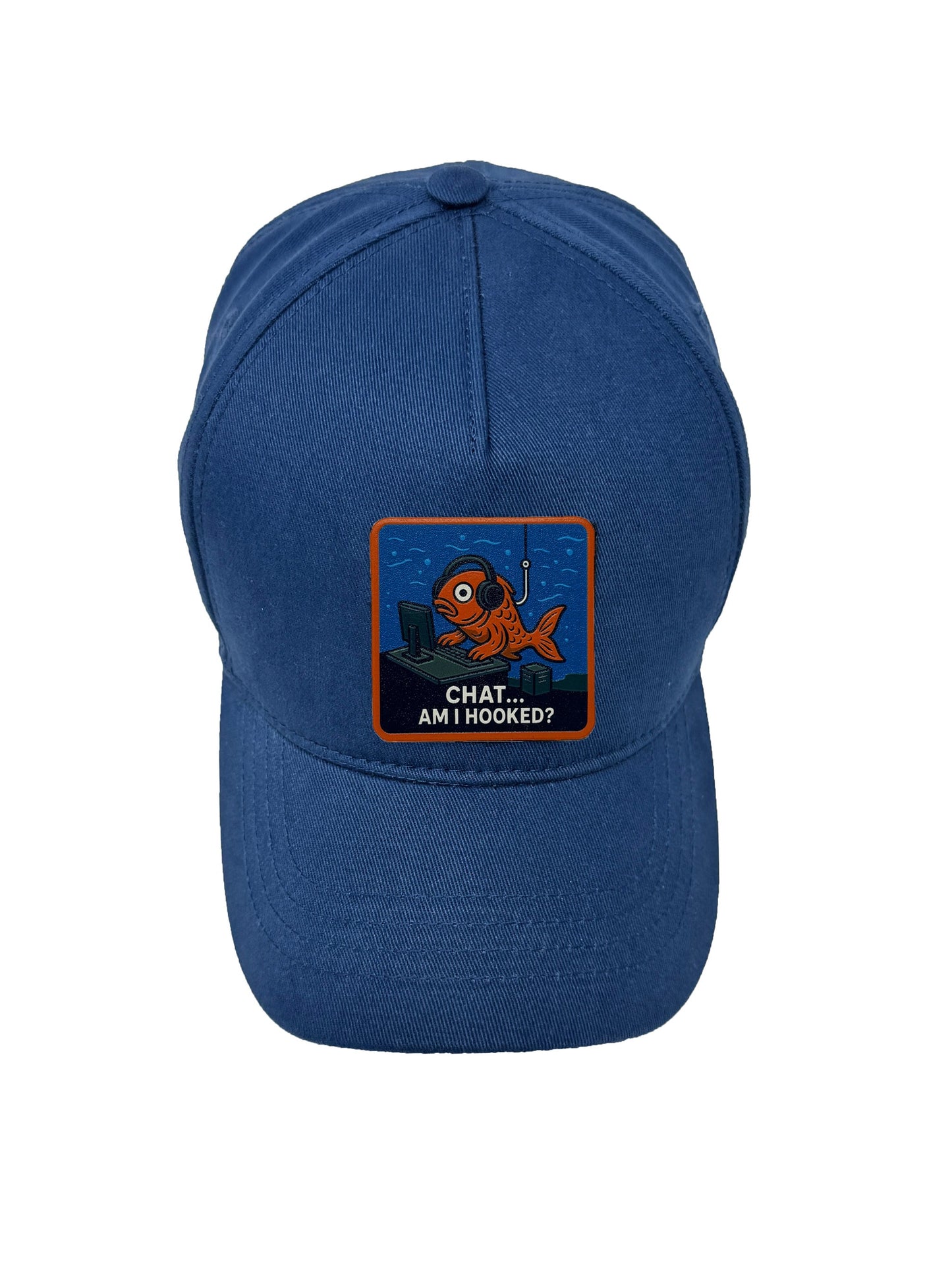 Am I Hooked? | Embossed Removable Patch 5 Panel Baseball Hat – %100 Cotton, Adjustable Strapback, Curved Bill , One Size Fits Most